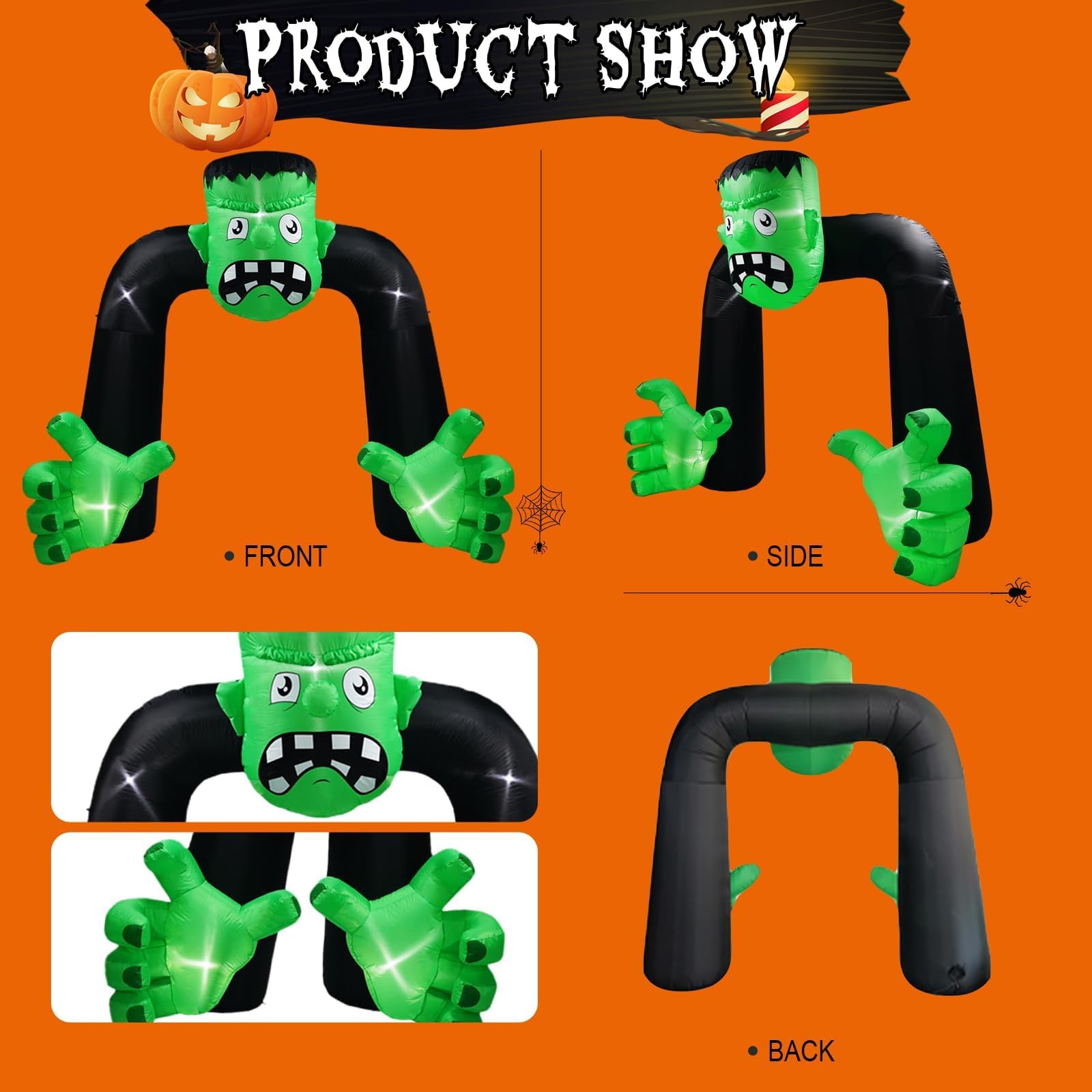 9FT Tall Halloween Inflatables Archway with Frankenstein - Outdoor Yard Decoration with Built-in 5 LED Lights, Blow Up Inflatable Arch for Spooky Halloween Party Decorations, Haunted House Entrance, and Trick-or-Treat Display