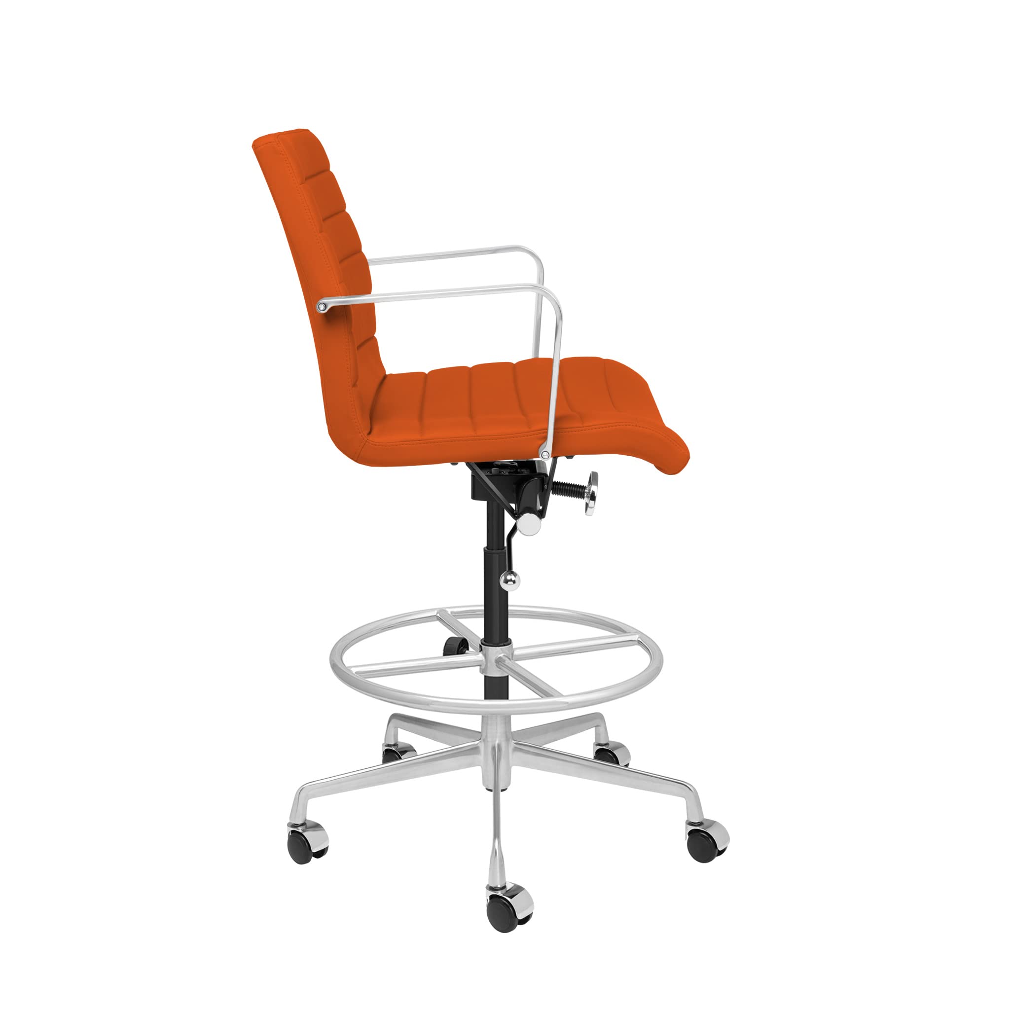 Laura Davidson SOHO II Ergonomic Drafting Chair for Standing Desks - Adjustable Height, Padded Seat & Armrests, Faux Leather Office Chair in Orange - Perfect for Home Office, Studio, and Commercial Workspaces