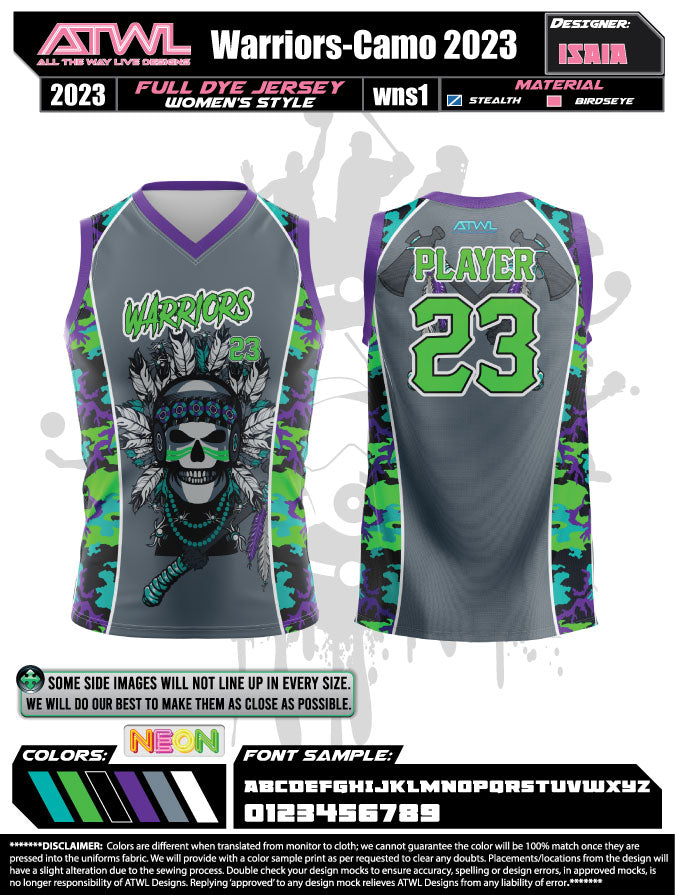 Warriors Camo Full Dye Women's Sleeveless Basketball Jersey - Perfect for Game Day, Training & Fan Support