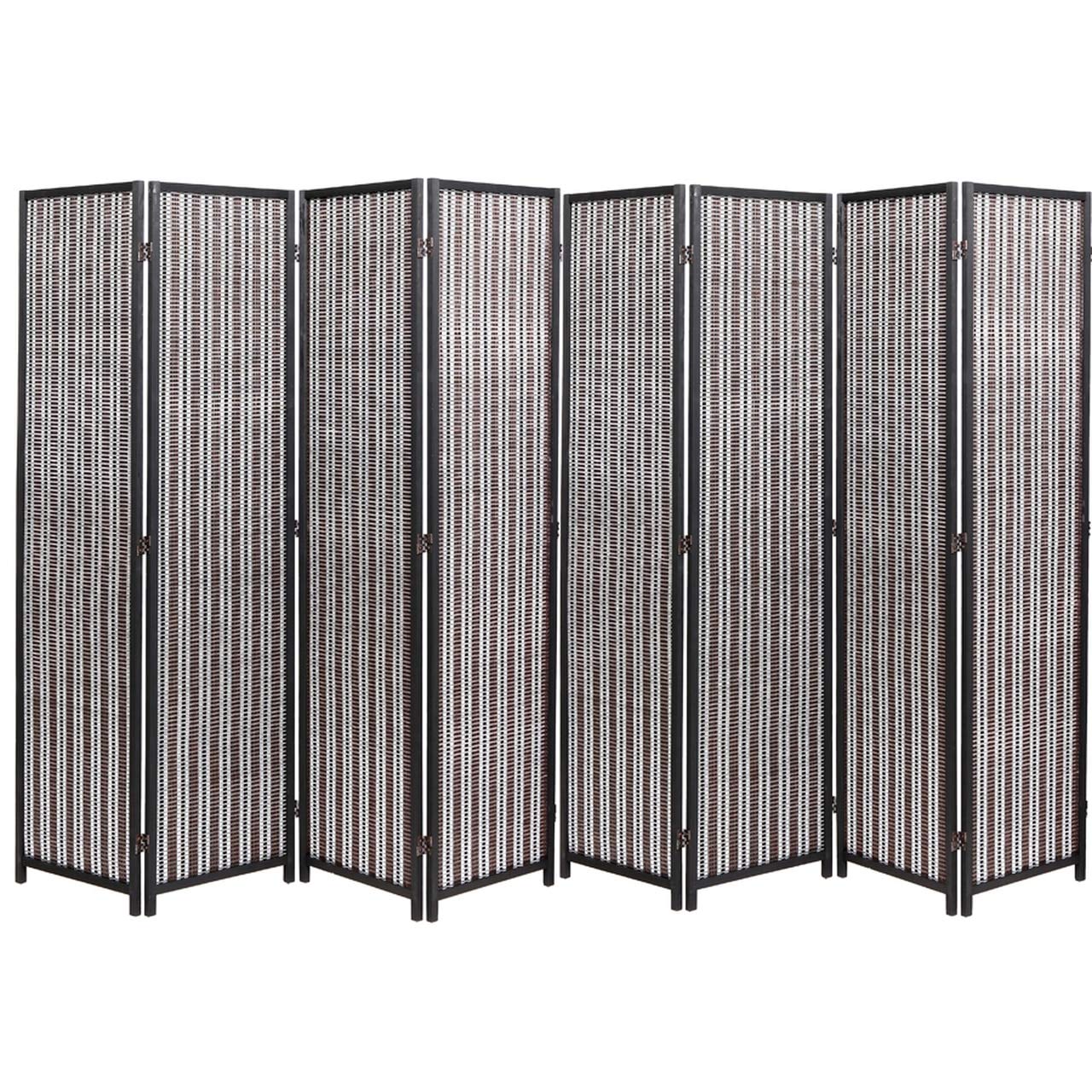 Legacy Decor 8-Panel Black Wood & Bamboo Weave Room Divider - Perfect for Home Office, Bedroom Partition, and Living Room Privacy Screen
