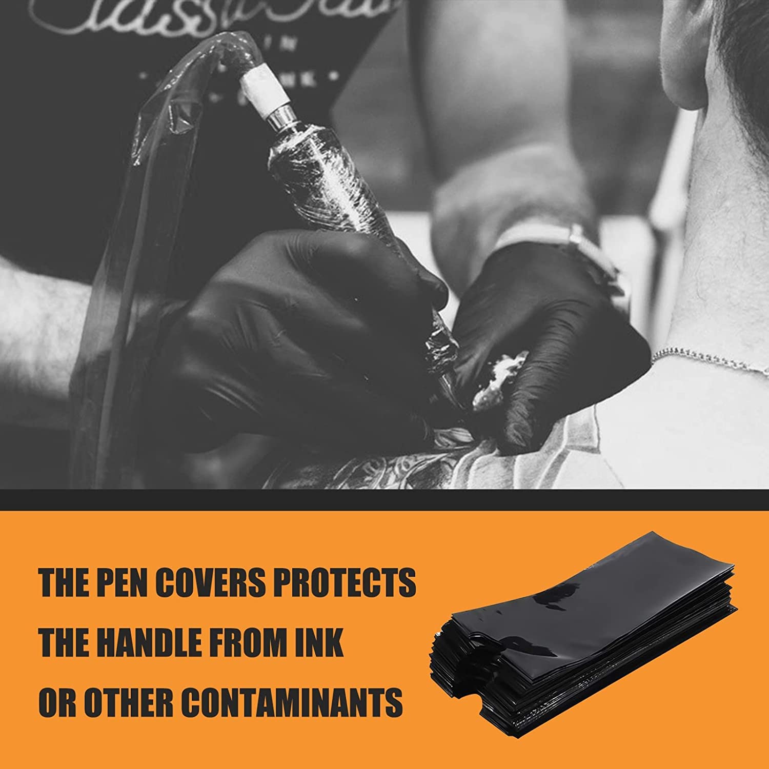 Yuelong 200pcs Black Tattoo Machine Pen Covers - Disposable Plastic Sleeves for Tattoo Artists | Hygienic Protection for Tattoo Guns & Needles | Perfect for Tattoo Studios, Home Use & Professional Tattoo Sessions