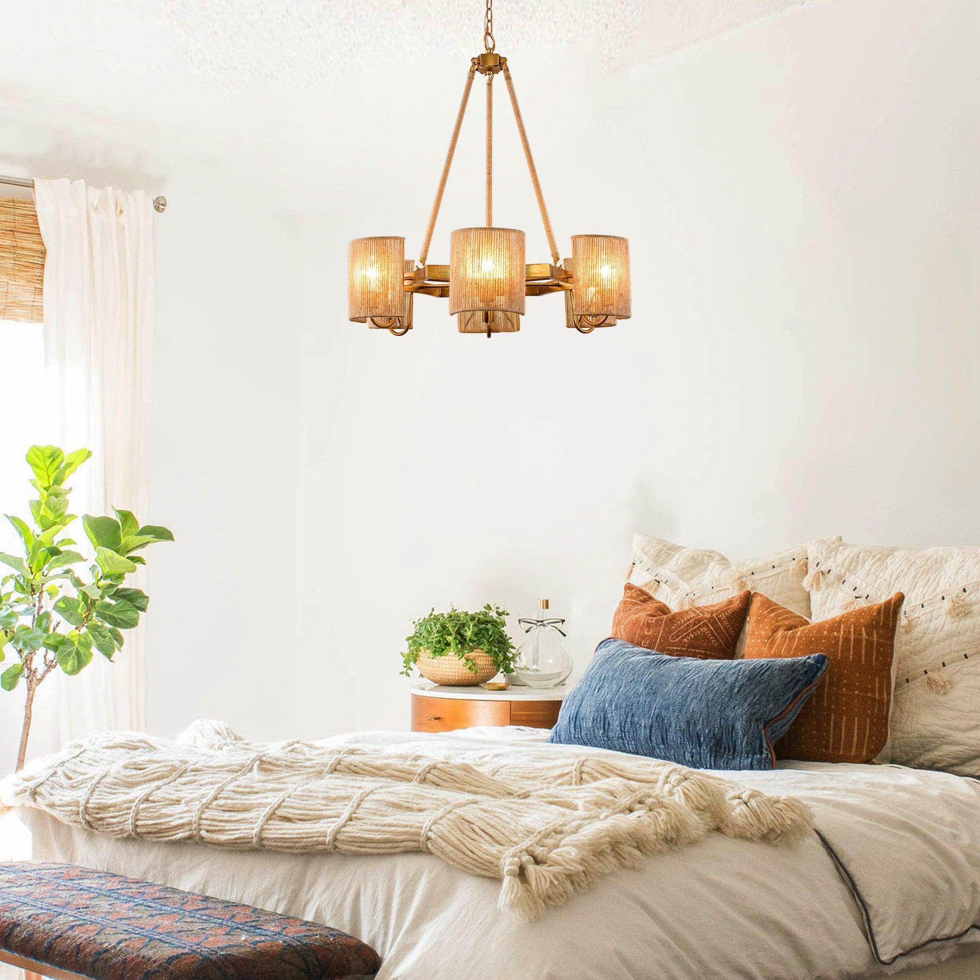 6-Light Farmhouse Style Bedroom Pendant Lighting Fixture - Rustic Chandelier for Master Bedroom, Living Room & Dining Room Decor