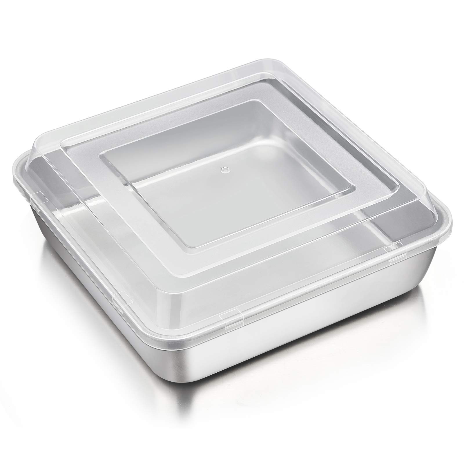 8 Inch Square Baking Pan with Lid - Stainless Steel Lasagna & Brownie Pan with Plastic Cover | P&P CHEF | Leakproof & Durable for Picnic, Wedding, Birthday | Dishwasher Safe | Perfect for Baking, Cooking & Outdoor Gatherings