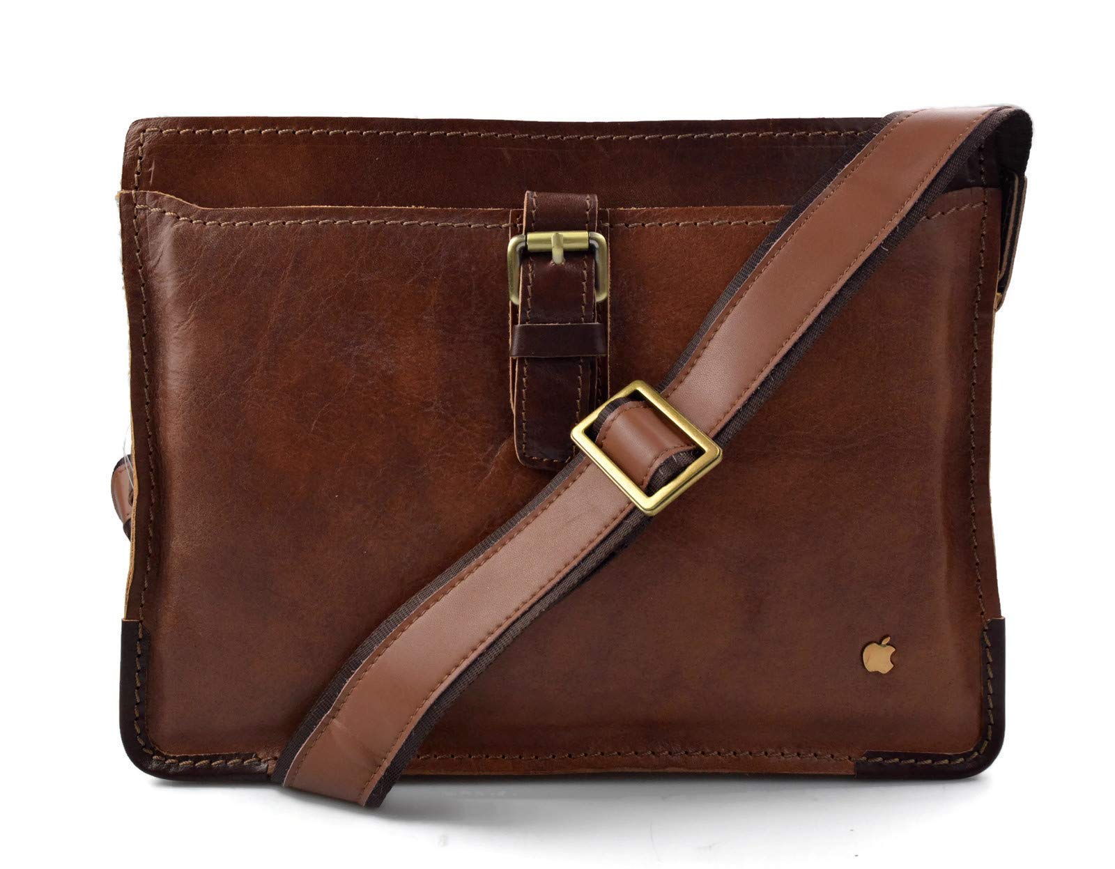Genuine Italian Leather Messenger Bag for iPad & Tablet - Crossbody Shoulder Bag for Men & Women (Brown) - Perfect for Work, Travel & Daily Commute