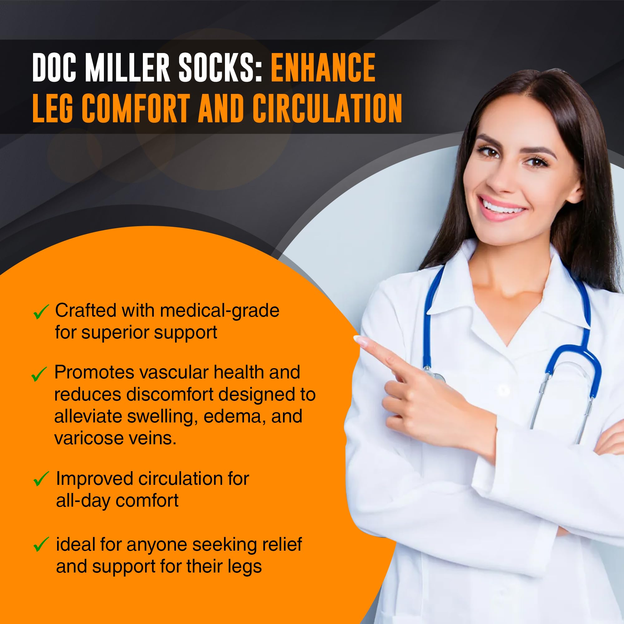 Doc Miller 20-30mmHg Graduated Compression Socks for Women & Men - Medical Support Socks for Varicose Veins, Swelling & Improved Blood Circulation (Black, XX-Large) - Perfect for Travel, Nursing & Long Work Shifts