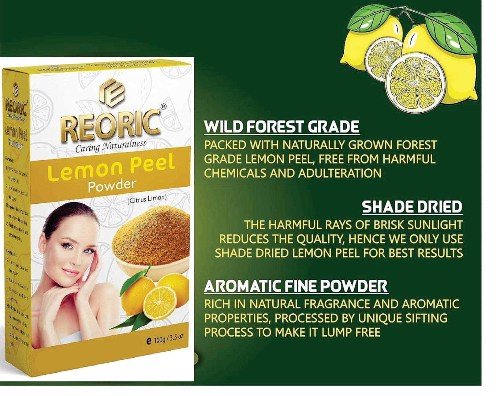 Organic Lemon Peel Powder for Face - 100% Natural Vitamin C Brightening Facial Mask & Skin Glow Treatment (100g) | DIY Skincare, Brightening Face Pack, Natural Exfoliator for Radiant Skin