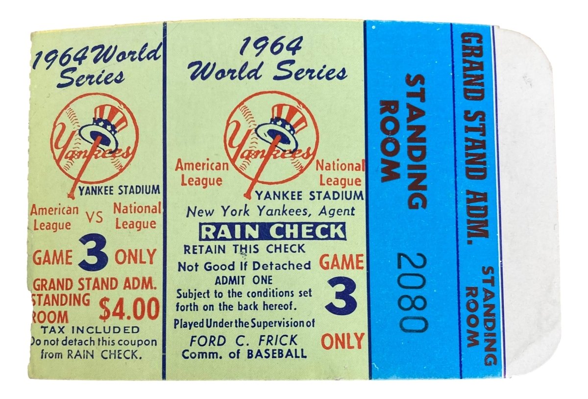 Vintage 1964 New York Yankees World Series Game 3 Standing Room Ticket Stub #2080 - Rare MLB Memorabilia for Baseball Collectors & Yankees Fans (Perfect for Framing, Sports Memorabilia Displays, and Yankees Fan Cave Decor)