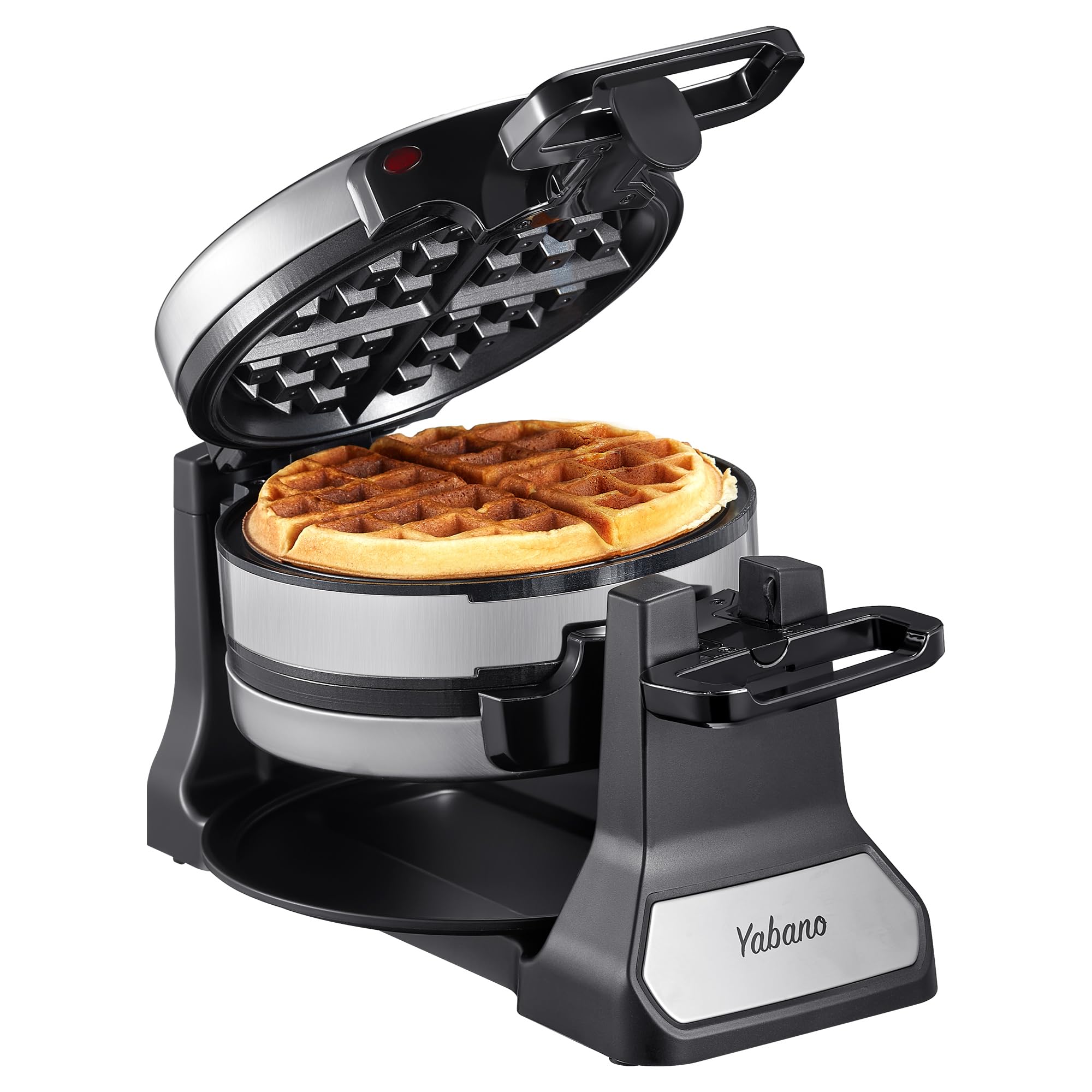 Yabano Belgian Waffle Maker - Professional Rotating Waffle Iron with Nonstick Plates, Removable Drip Tray & Cool-Touch Handles - Perfect for Breakfast, Brunch & Family Gatherings - Stainless Steel Double Flip Waffle Machine for Homemade Belgian Waffles