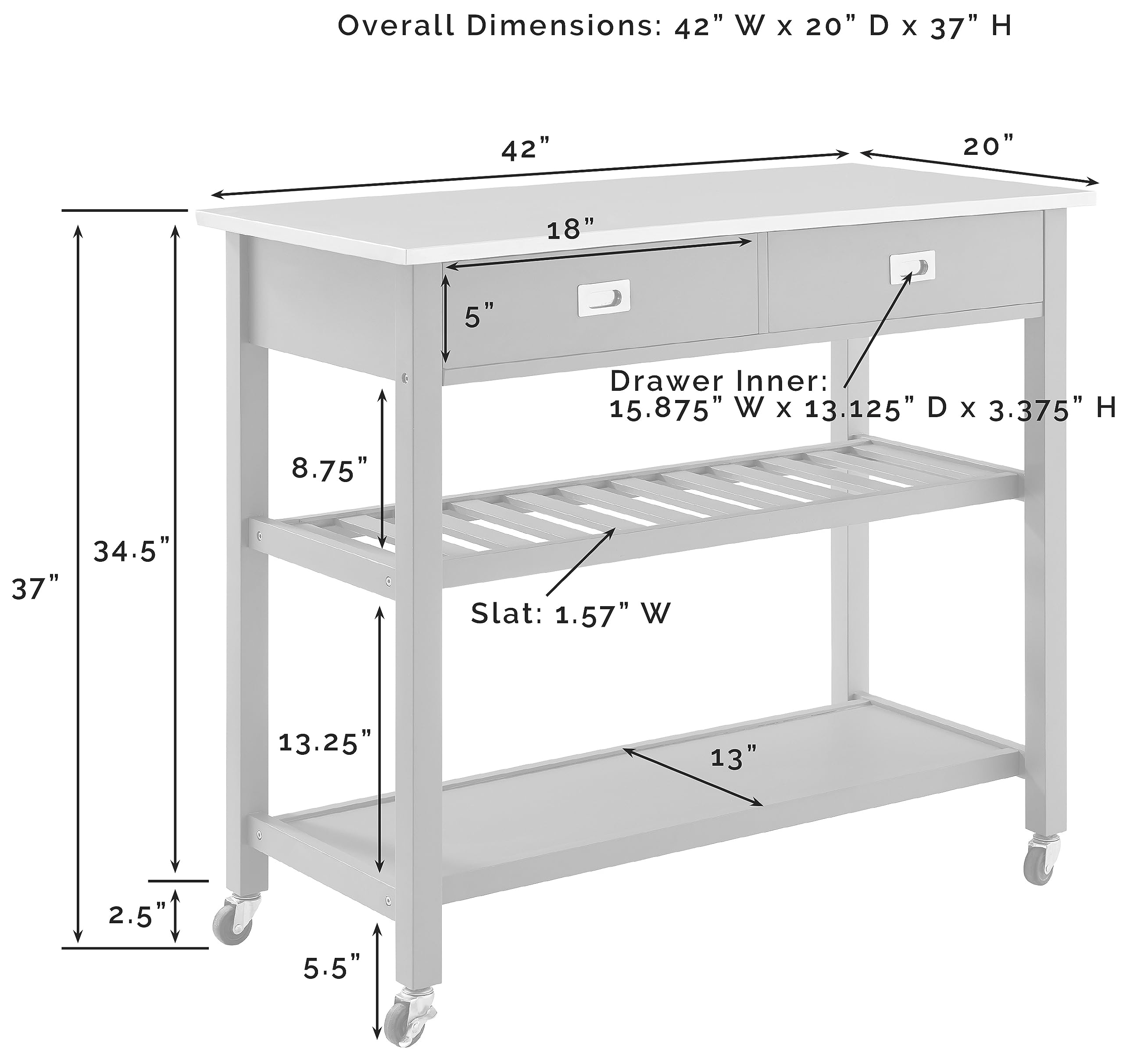 Crosley Chloe Stainless Steel Kitchen Island Cart with Wheels - Microwave Stand, Wine Rack & Storage Cabinet for Small Spaces - Perfect for Apartments, Dorms & Compact Kitchens (Gray)