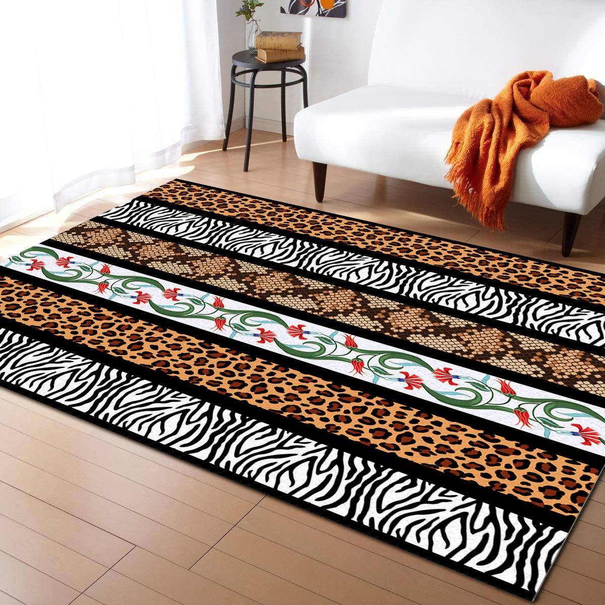 3'x5' Leopard Print Area Runner Rug - Washable Indoor Outdoor Carpet for Kitchen, Living Room, Bathroom, Bedroom & Classroom | Non-Slip Doormat & Welcome Floor Mat for Home & Office Decor