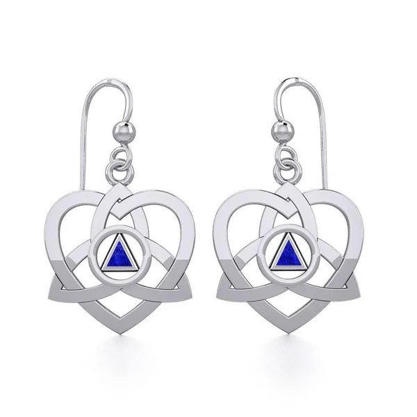 Celtic Trinity Heart Sterling Silver Earrings with Inlaid Recovery Symbol - Elegant Irish Jewelry for Women, Gift for Her - Perfect for Weddings, Anniversaries & Spiritual Healing