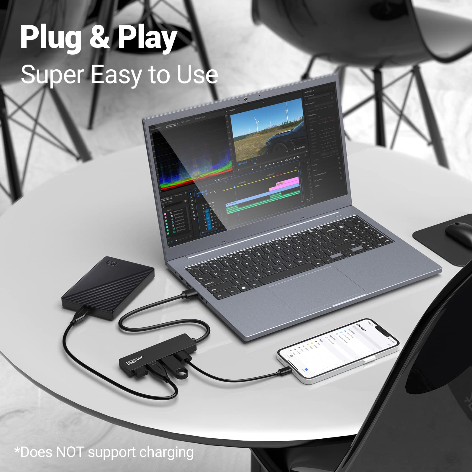 HOPDAY 4-Port USB 3.0 Hub - Ultra Slim Portable USB Splitter for MacBook, iMac, Mac Mini, Surface Pro, Dell, HP Laptops - Perfect for Office, Travel & Home Use