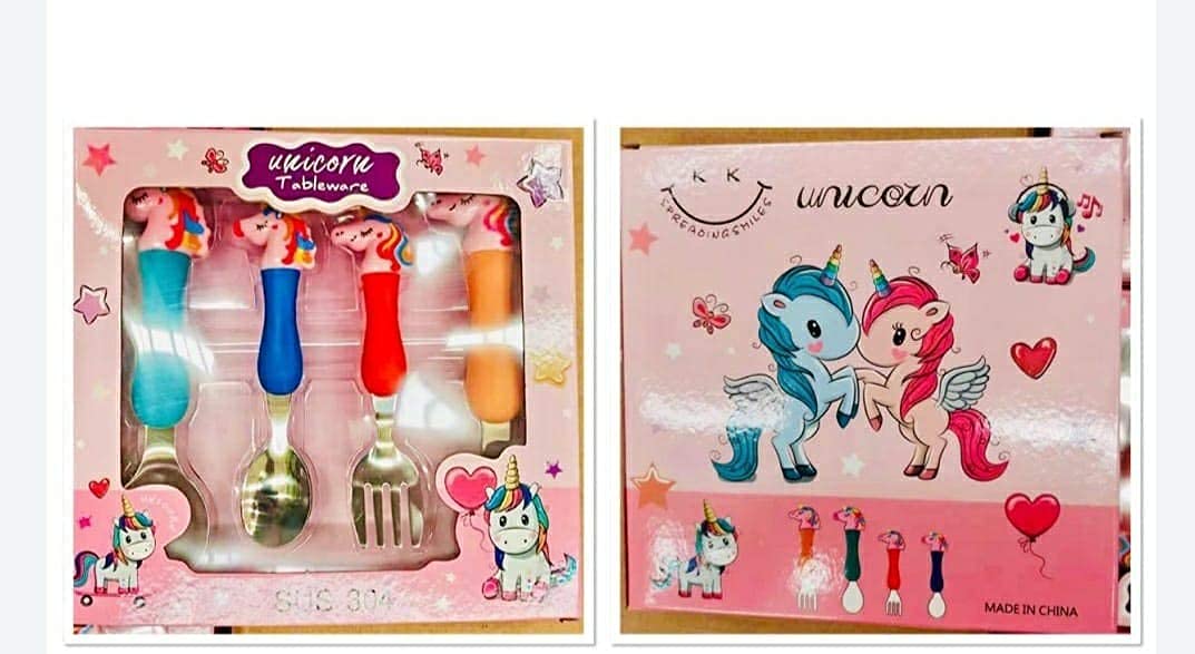 YBN Unicorn Baby Spoon and Fork Set - 304 Stainless Steel Toddler Utensils with Ergonomic Handle for Boys & Girls | Perfect for First Foods, Daycare, and Travel