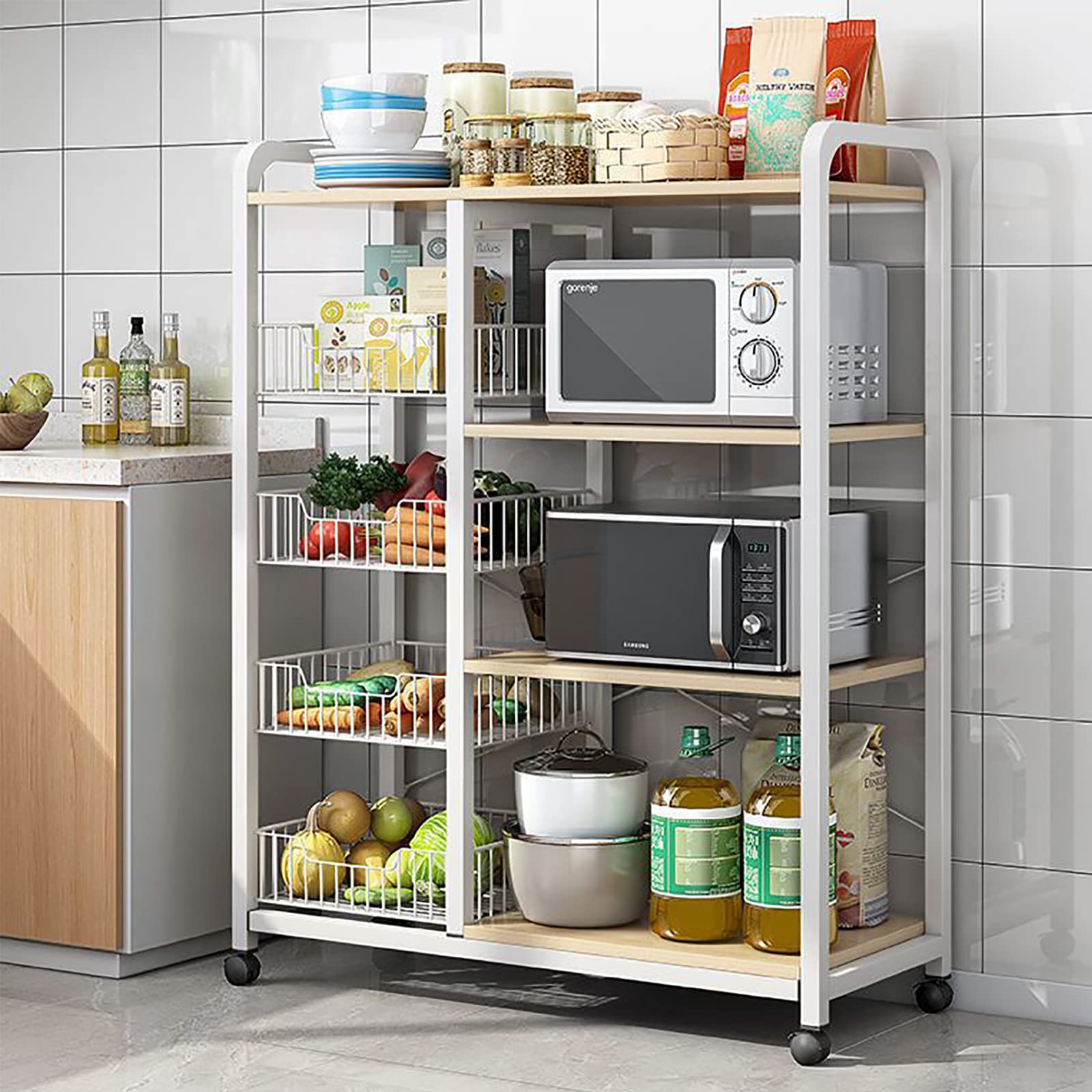 5-Tier Heavy Duty Rolling Kitchen Cart - Large Industrial Baker's Rack with Wheels, Microwave Stand & Storage Shelf for Cooking Utensils - Perfect for Small Kitchen Organization, Baking Supplies Storage & Microwave Placement
