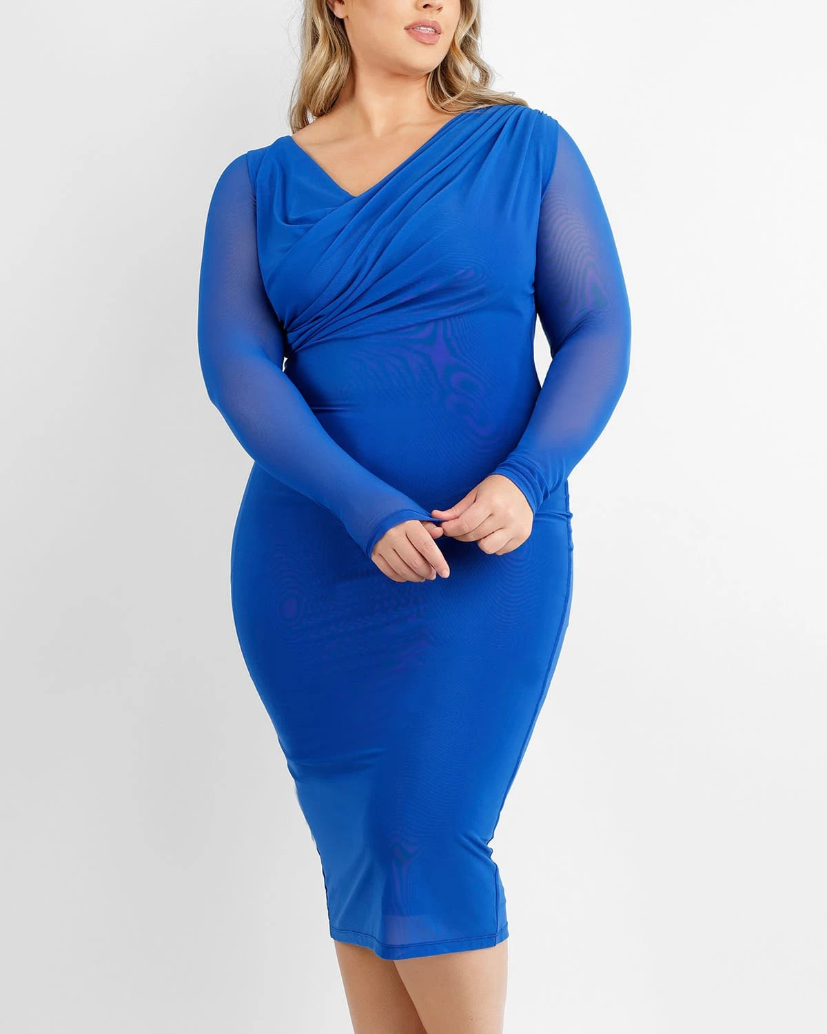 Slimming Mesh Draped V-Neck Bodycon Dress for Women - Perfect for Cocktail Parties, Date Nights & Evening Events