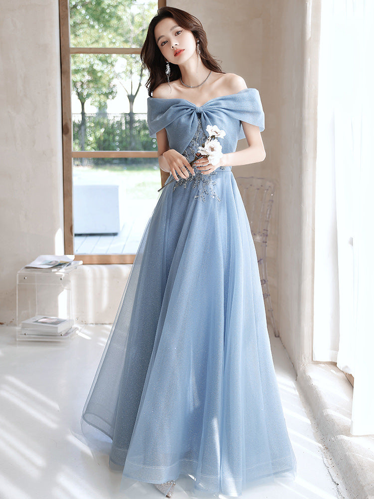 Elegant Off Shoulder Blue Formal Long Prom Dress - Evening Gown for Women Size 72 - Perfect for Homecoming, Wedding Guest & Special Occasions