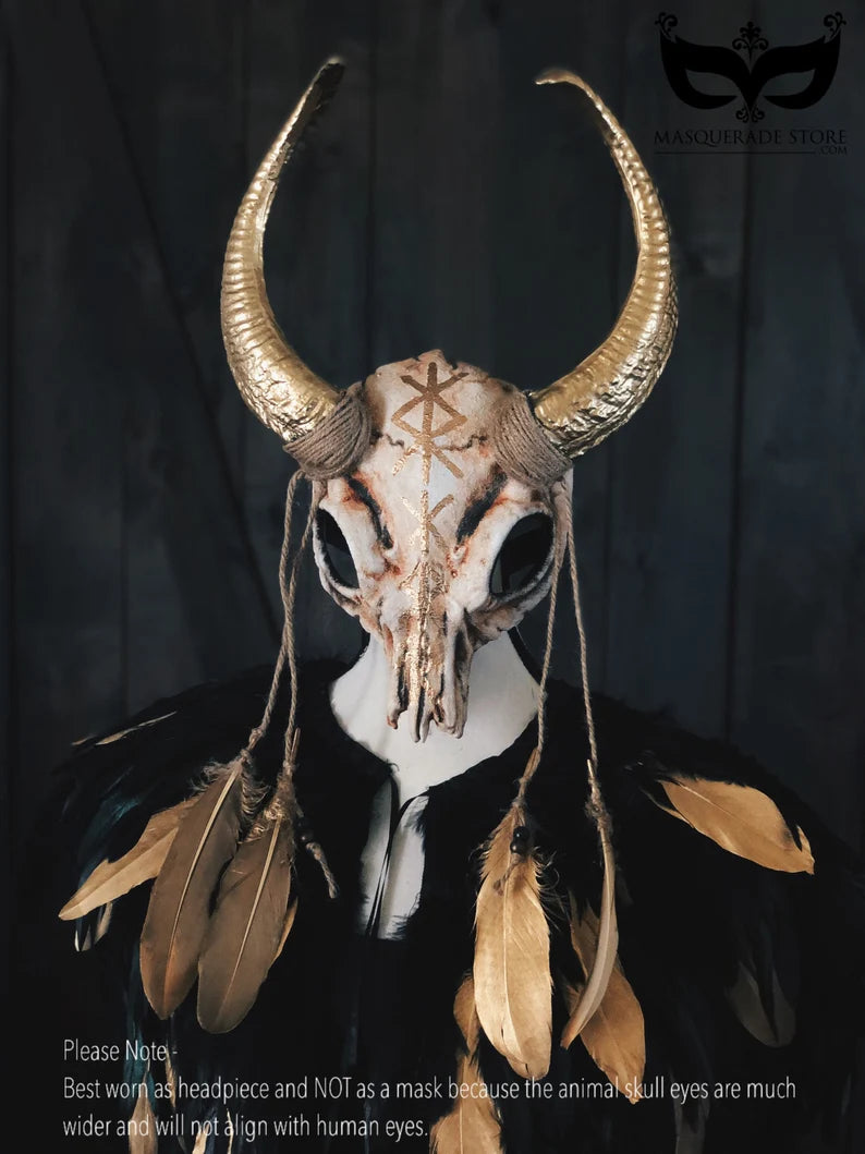 Viking Glory Ram Horn & Feather Cape - Norse Costume Accessory for LARP, Cosplay & Medieval Festivals
