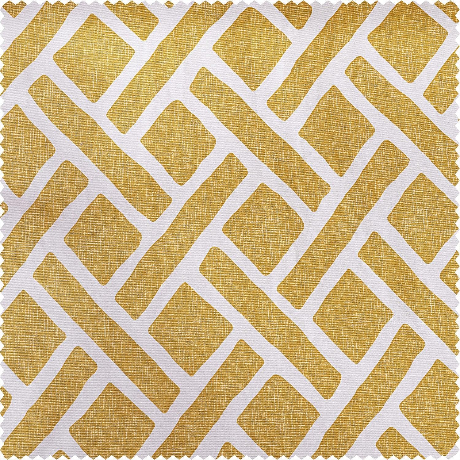 Martinique Yellow Geometric Printed Cotton Blackout Curtains - Stylish Window Treatment for Living Room & Bedroom