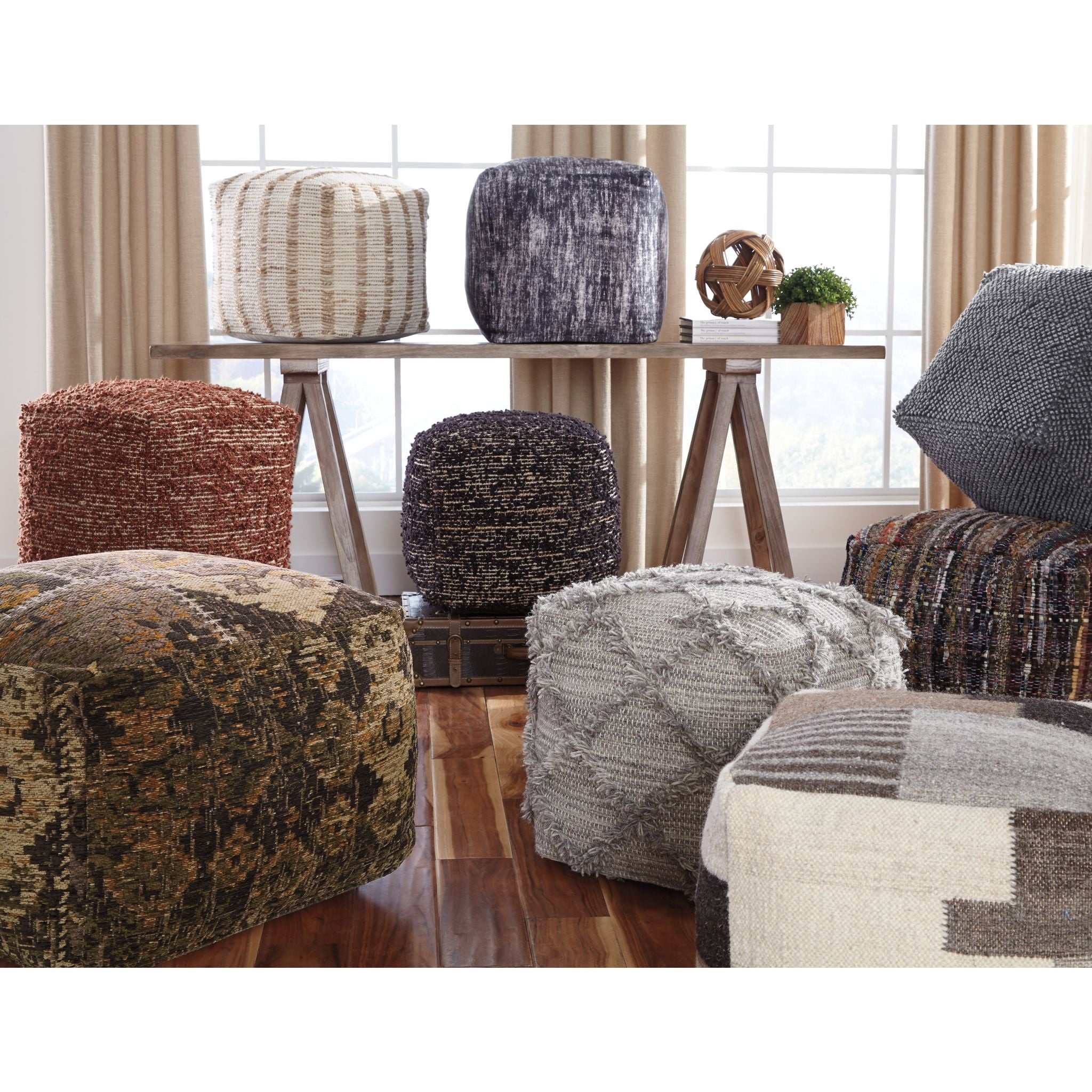 Adelphie Pouf Ottoman - Natural & Gray Handmade Cotton Footrest for Living Room, Bedroom, Nursery | Perfect for Relaxing, Reading & Extra Seating