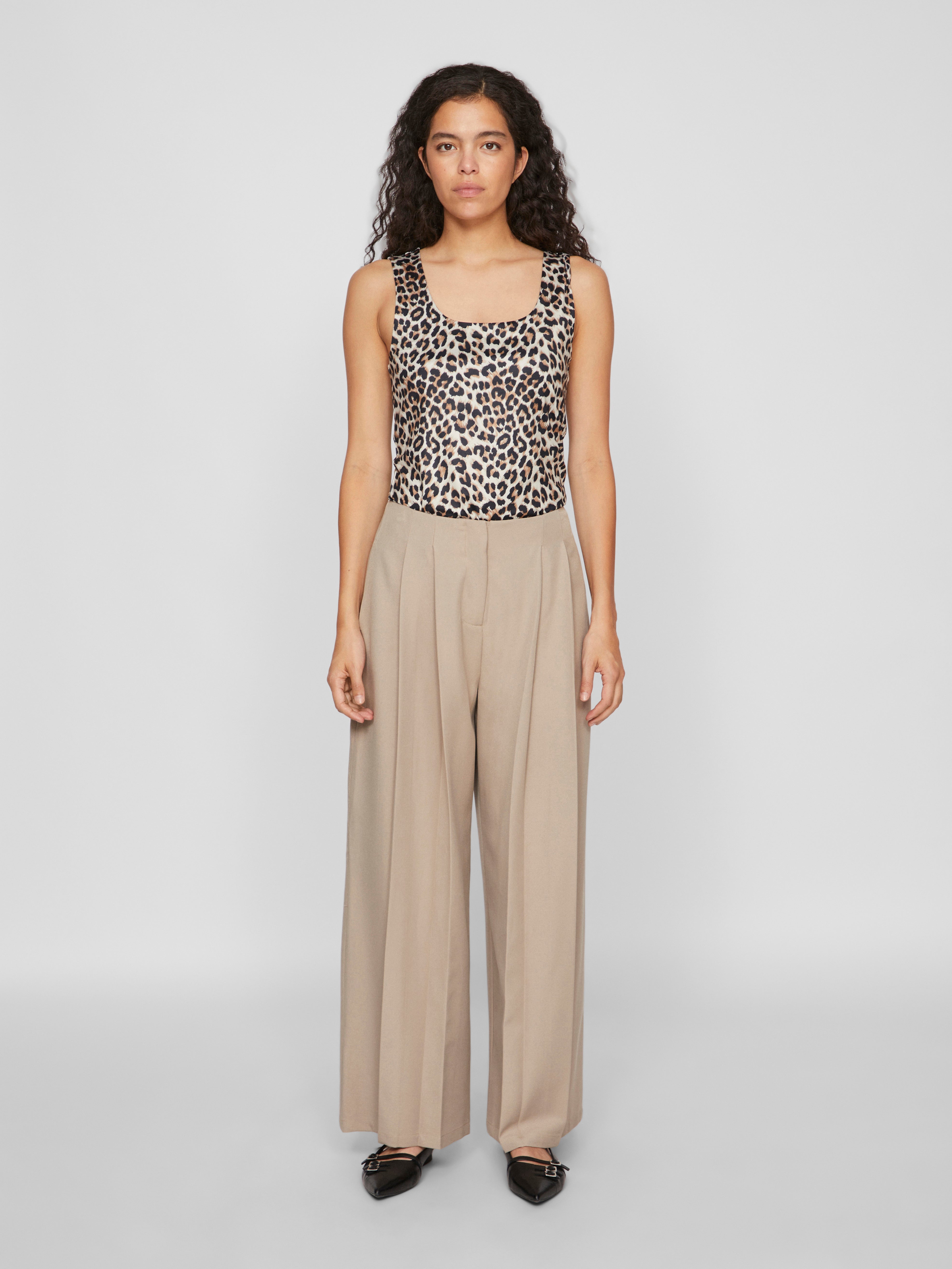 Kennza Women's O Neck Tank Top - Soft Stretchy Camisole in Carmel Cafe & Leopard Print | Perfect for Casual Wear, Layering, Summer Outfits and Yoga