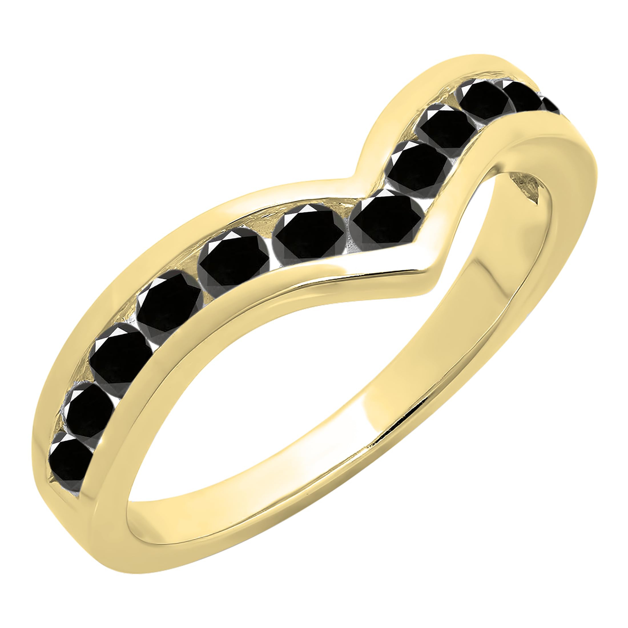 14K Gold Black Diamond Chevron Band for Her - Anniversary & Stackable Jewelry Gift