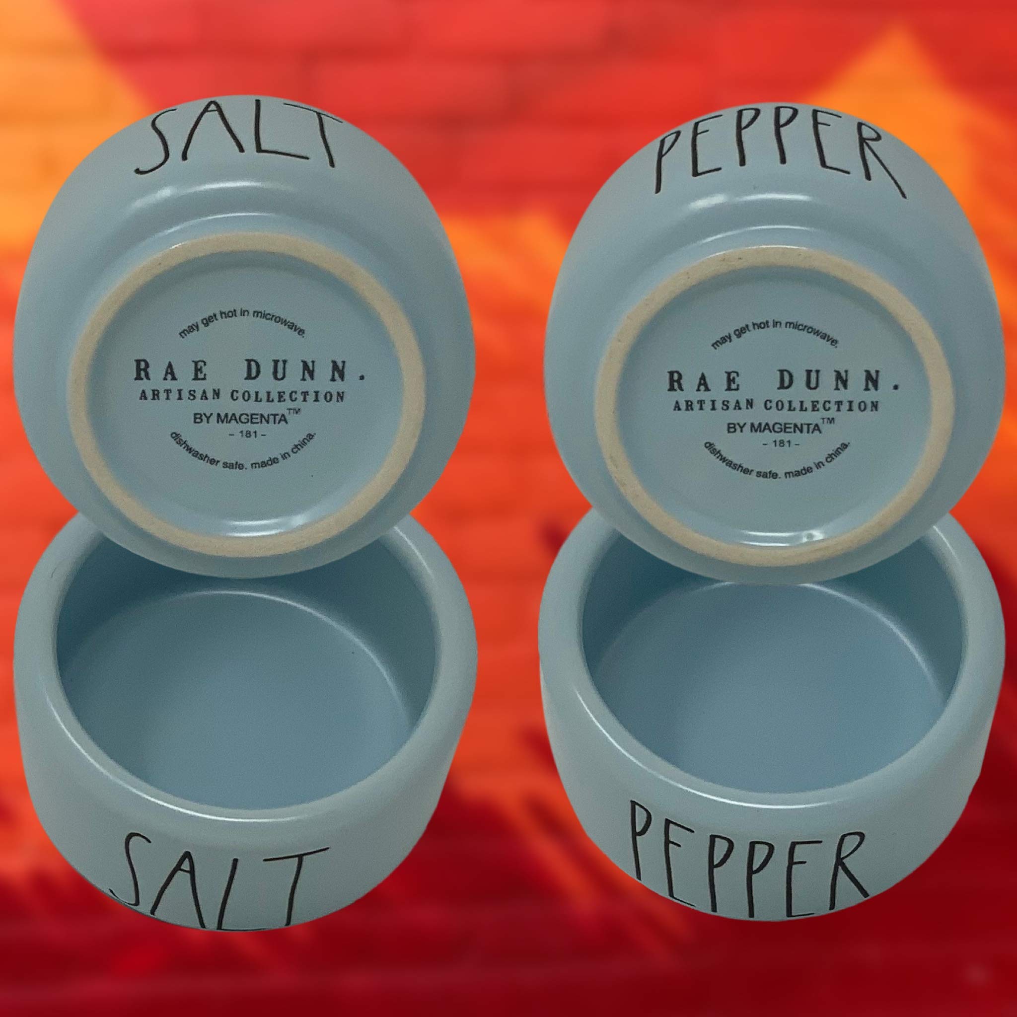 Rae Dunn Pastel Blue Salt and Pepper Shakers Set - 2 Piece Stackable Ceramic Spice Containers with LL Font Letters - Perfect for Kitchen, Dining Table, and Gift Giving