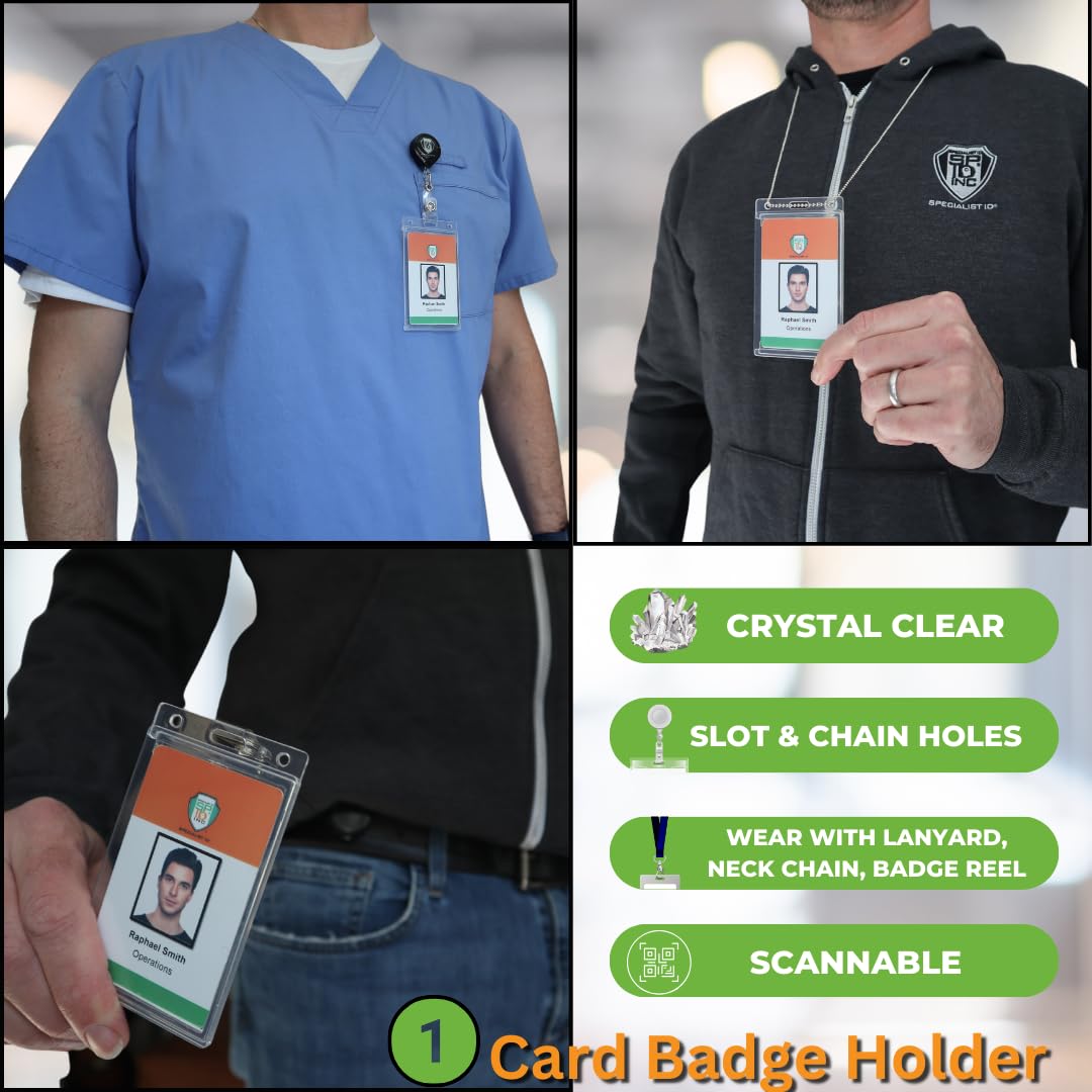 3 Pack Heavy Duty Plastic ID Badge Holder - Clear Vertical Card Protector for Work & Events