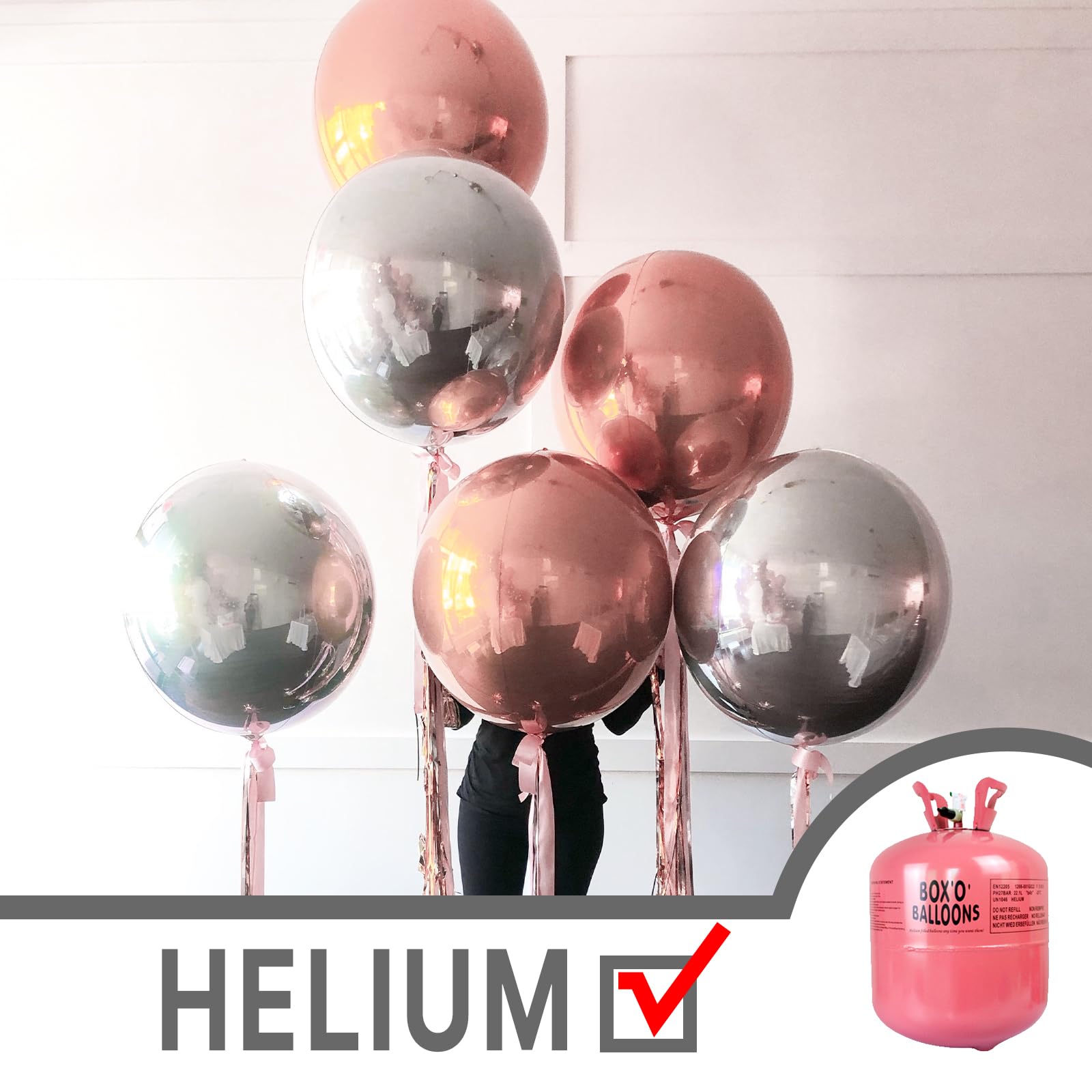 PartyWoo 6-Pack 22 Inch Silver Foil Balloons - Giant 4D Metallic Mylar Balloons with Ribbon for Birthday Party Decorations, Baby Shower, Anniversary & Special Events | Elegant Silver Balloon Decor for Indoor & Outdoor Celebrations