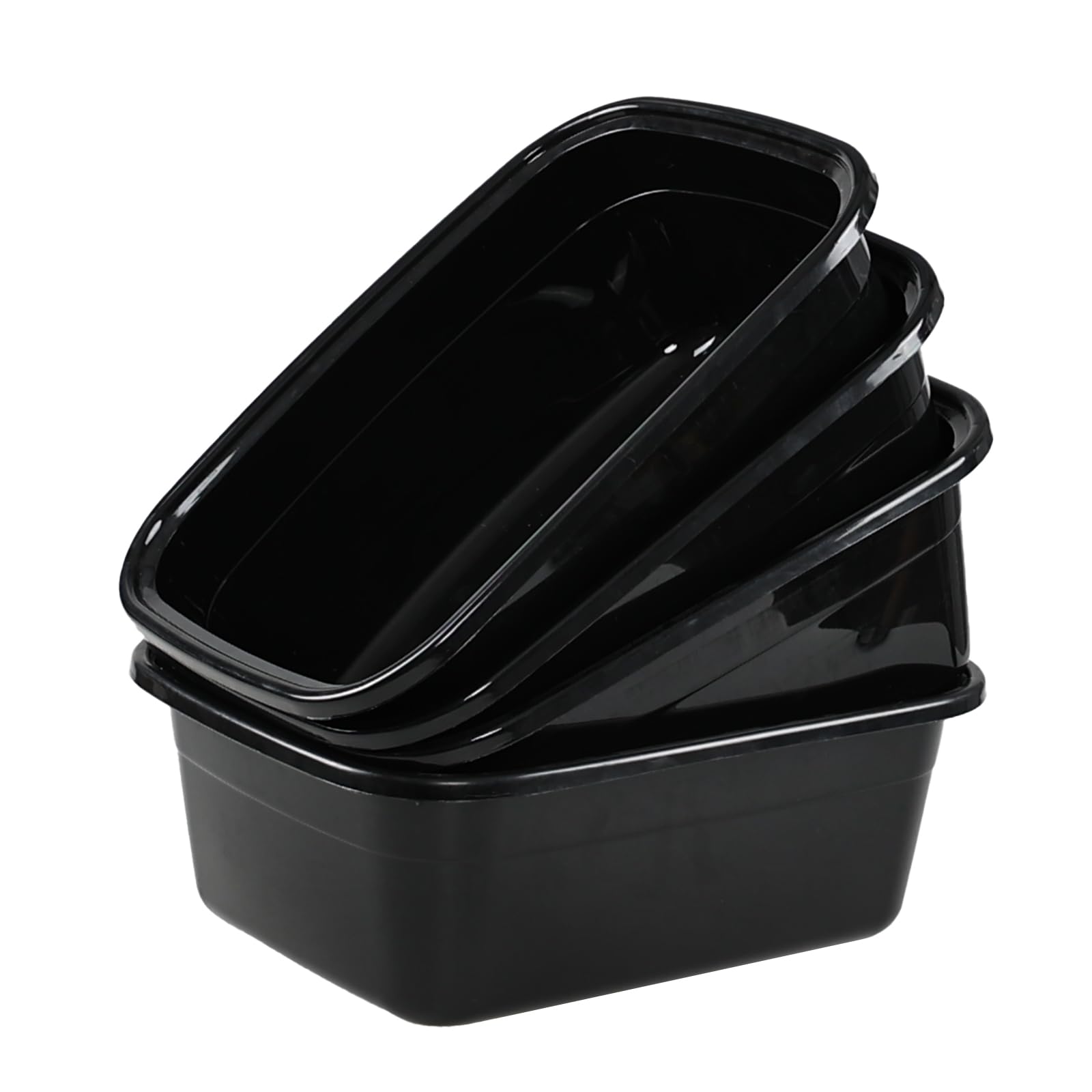 Ggbin 4-Pack 12 Quart Rectangular Plastic Wash Basin - Small Dishpan Wash Tub for Kitchen, Bathroom & Laundry - Durable Black Plastic Utility Tub for Washing Dishes, Clothes & Household Cleaning