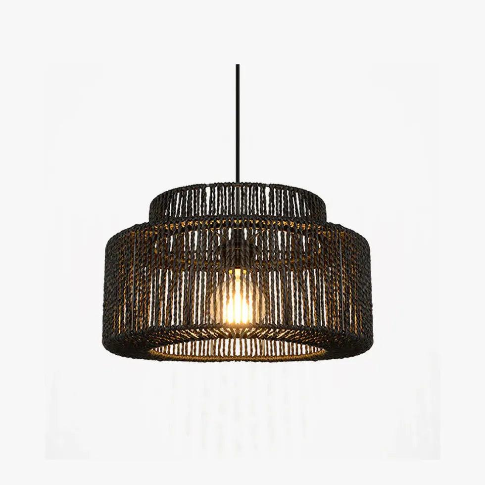 Modern Rattan Pendant Light Fixture - Dark Brown Woven Natural Fiber Chandelier for Dining Room, Kitchen Island & Bedroom Lighting