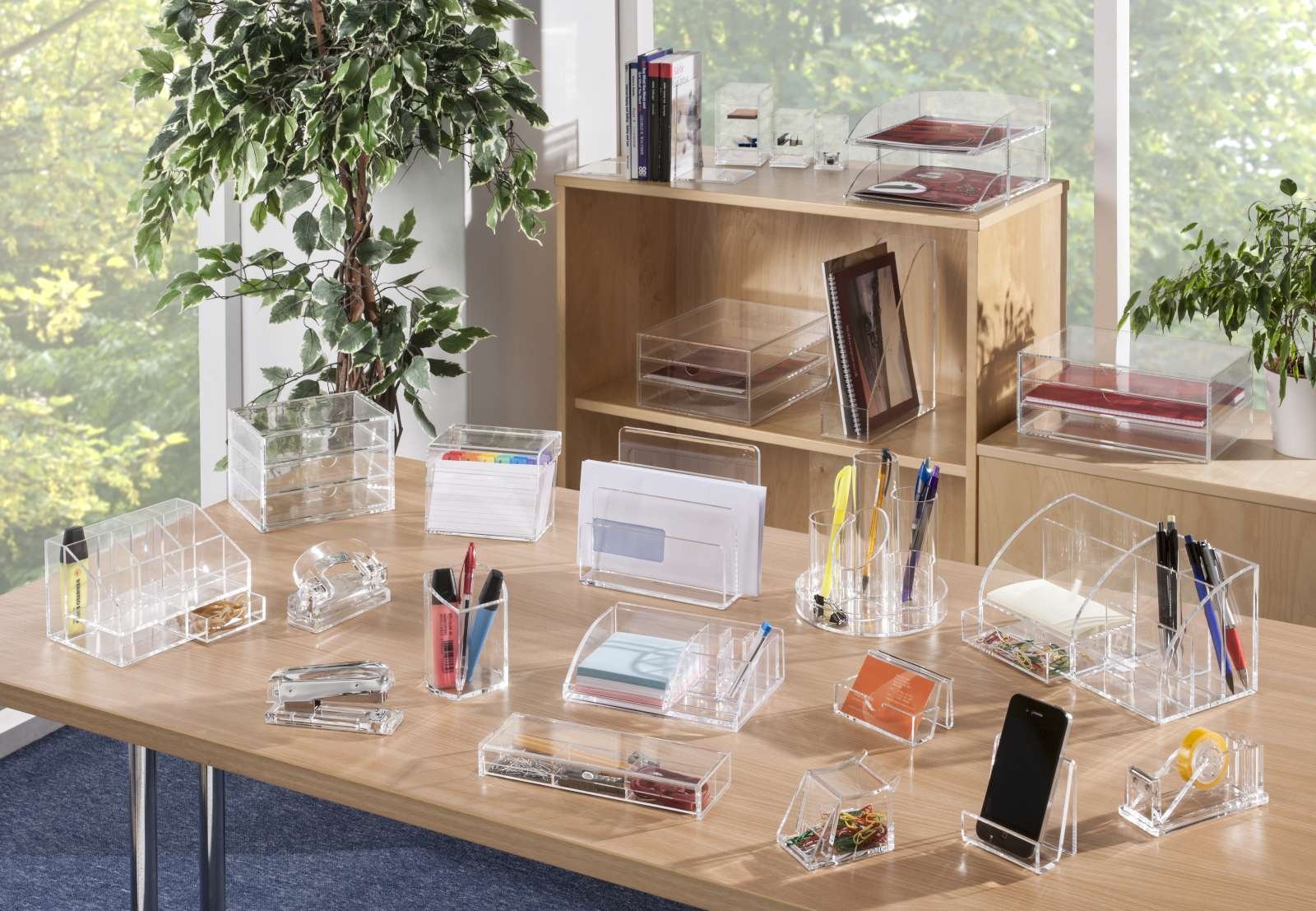Clear Acrylic Desk Organizer with 7 Compartments & Pull-Out Drawer - Perfect for Office Supplies, Makeup & Cosmetics Storage (12