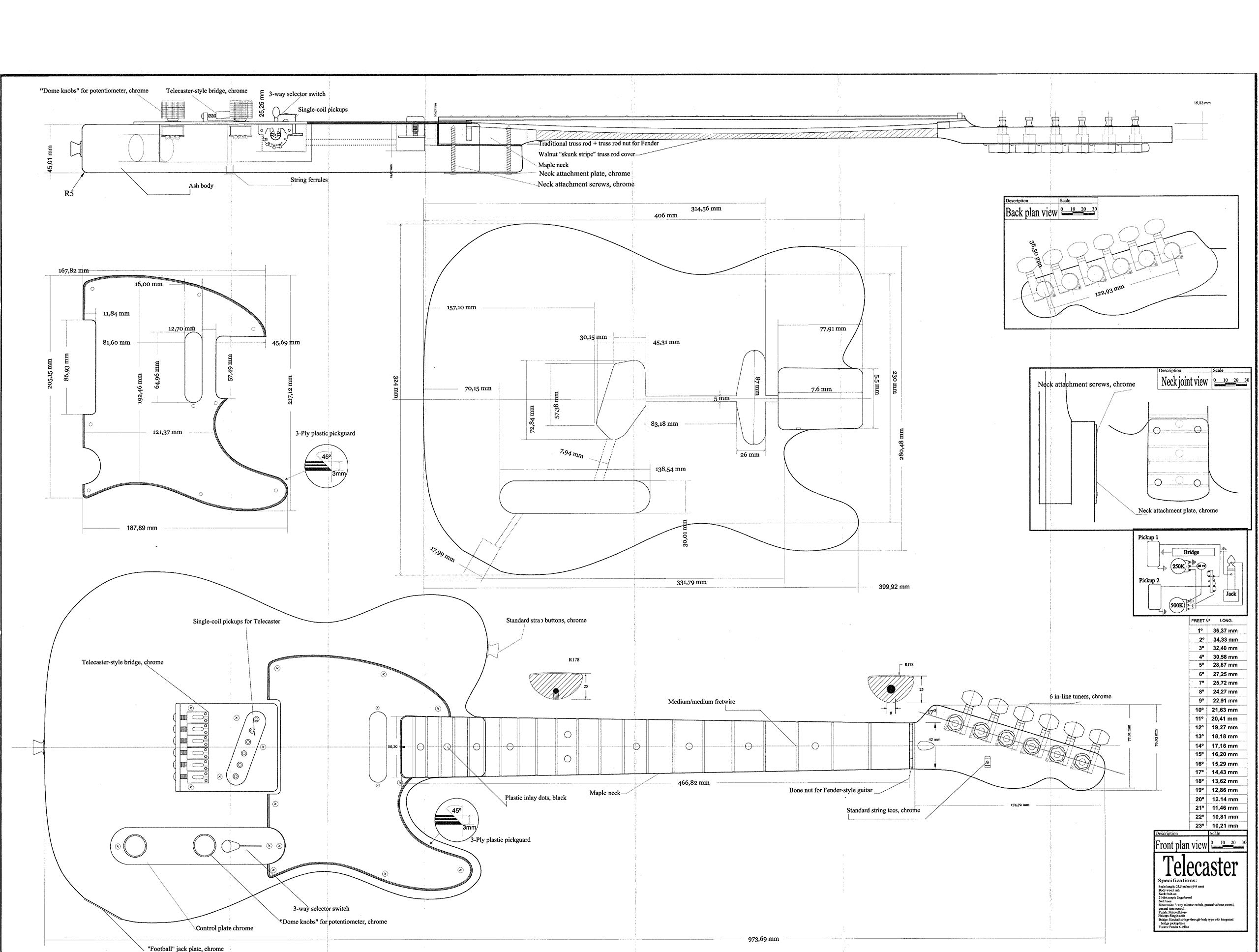 Rainbow Spirit Telecaster Electric Guitar Plans - Full Scale, Actual Size Blueprints for DIY Builders | Perfect for Custom Guitar Projects & Home Workshops