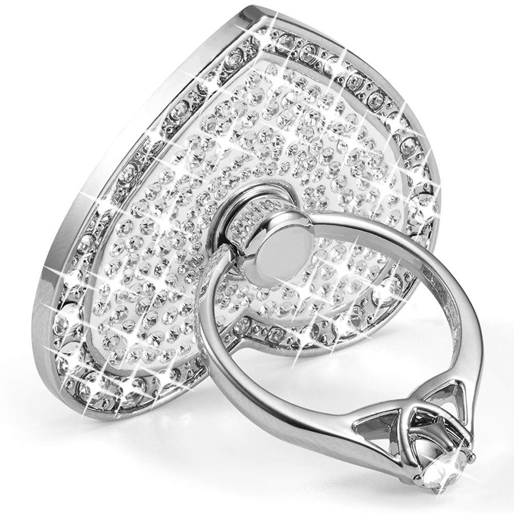 360° Rotating Diamond Metal Phone Ring Holder - Finger Grip Stand for iPhone, Samsung Galaxy, iPad & Smartphones (Silver) | Perfect for Hands-Free Viewing, Gaming & Selfies