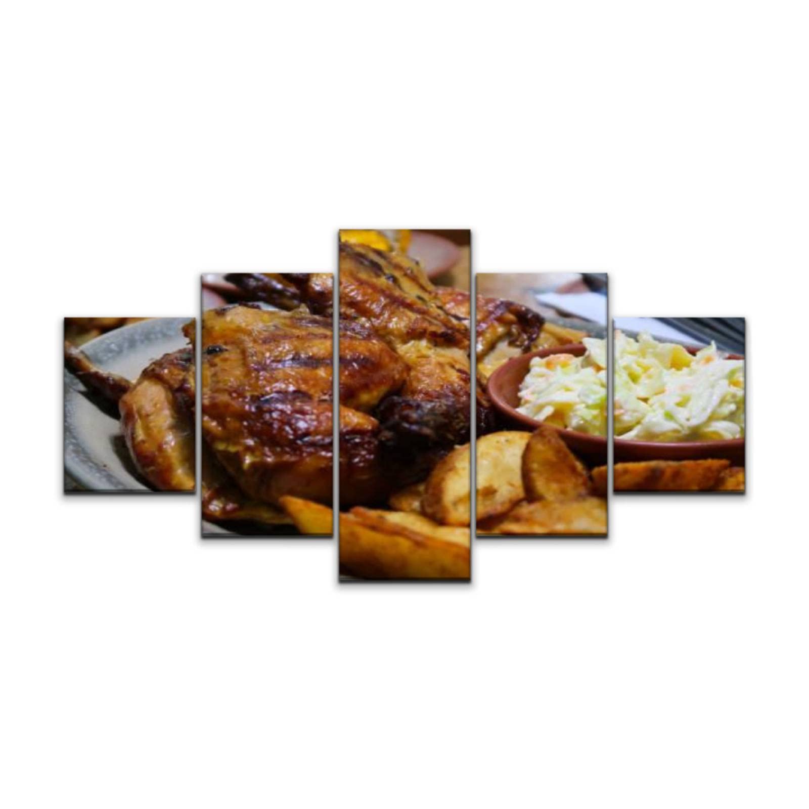 5 Panels Canvas Wall Art - Marinated Peri Peri Chicken Roasted Stretched & Framed Painting - Home Decor for Living Room & Bedroom - Ready to Hang - Perfect for Kitchen & Dining Room Decor