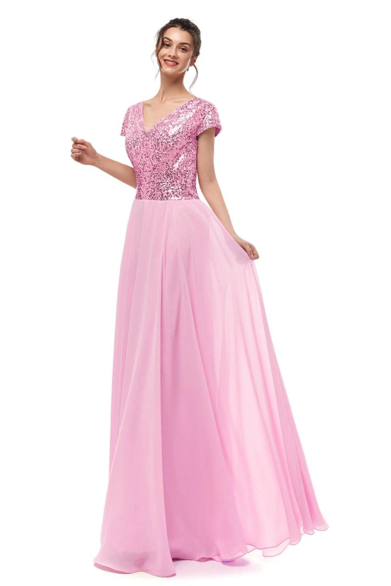 Elegant Cap Sleeve Empire Waist Formal Evening Gown - Long Women's Bridesmaid Dress in Pink (Size 24W) - Perfect for Weddings, Proms & Special Occasions