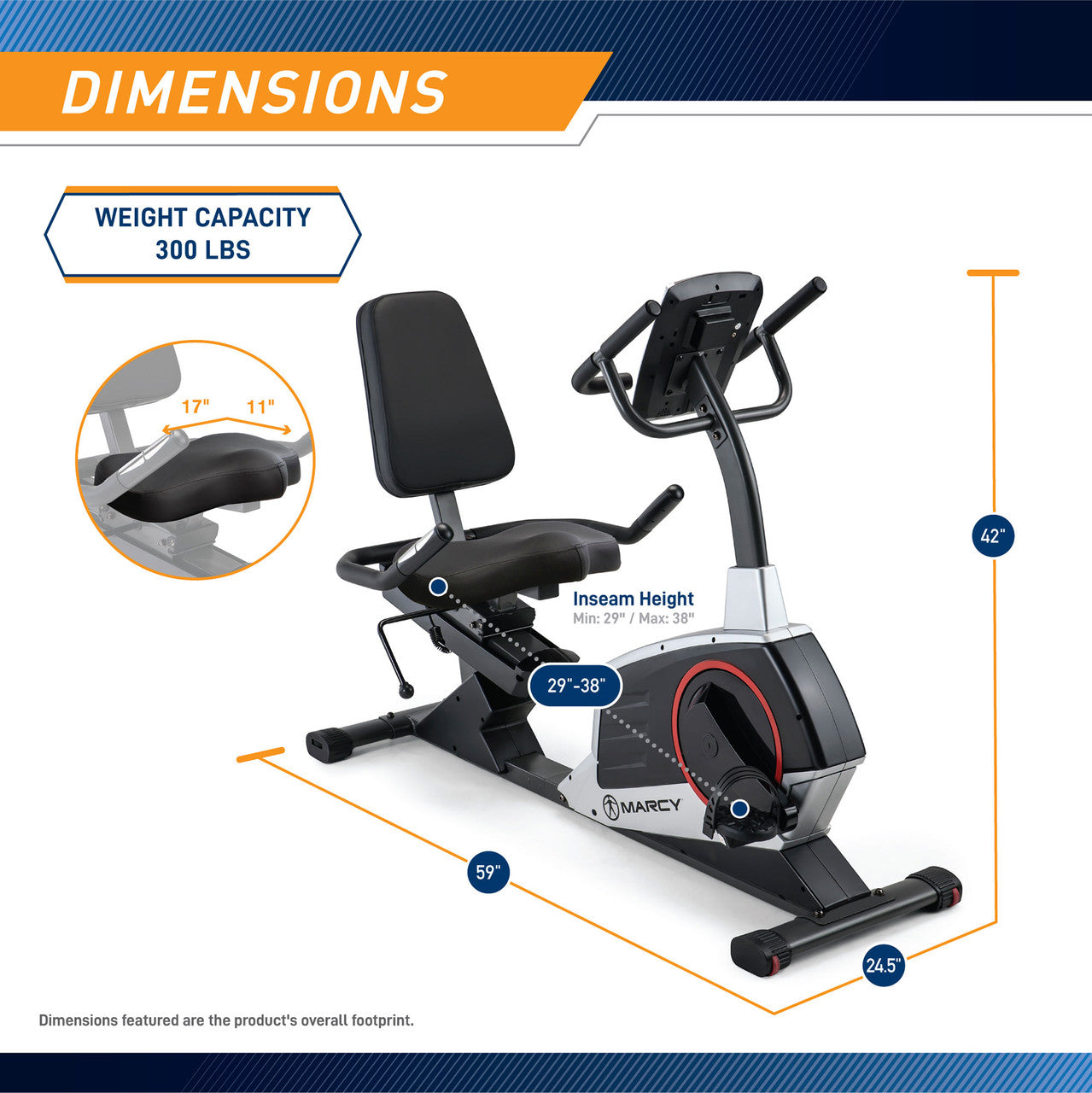 Marcy ME 706 Magnetic Recumbent Exercise Bike - Low Impact Cardio Workout for Home Gym, Seniors & Physical Therapy - Quiet & Smooth Cycling Machine for Indoor Fitness Training