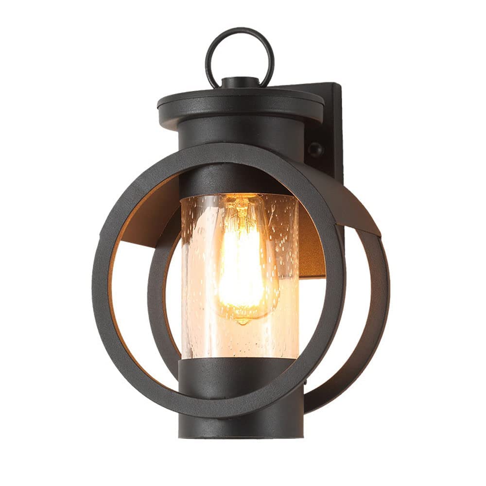 Matte Black Outdoor Wall Lights with Rain Glass Seed Shade - Waterproof Porch Lighting Fixtures for Patio, Garden & Entryway - Durable Architectural Sconces for Exterior Home Decor