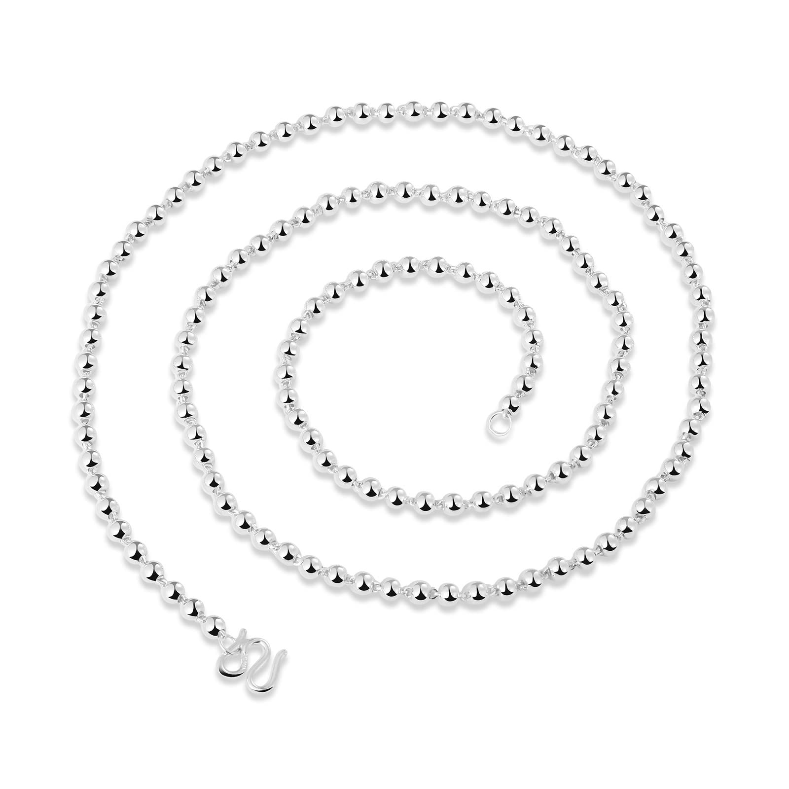 Beydodo Sterling Silver Bead Chain Necklace for Men - 18-32 Inch Adjustable Length, 3-5mm Width Punk Choker Style | Perfect for Casual Wear, Layering & Gothic Fashion Accessories