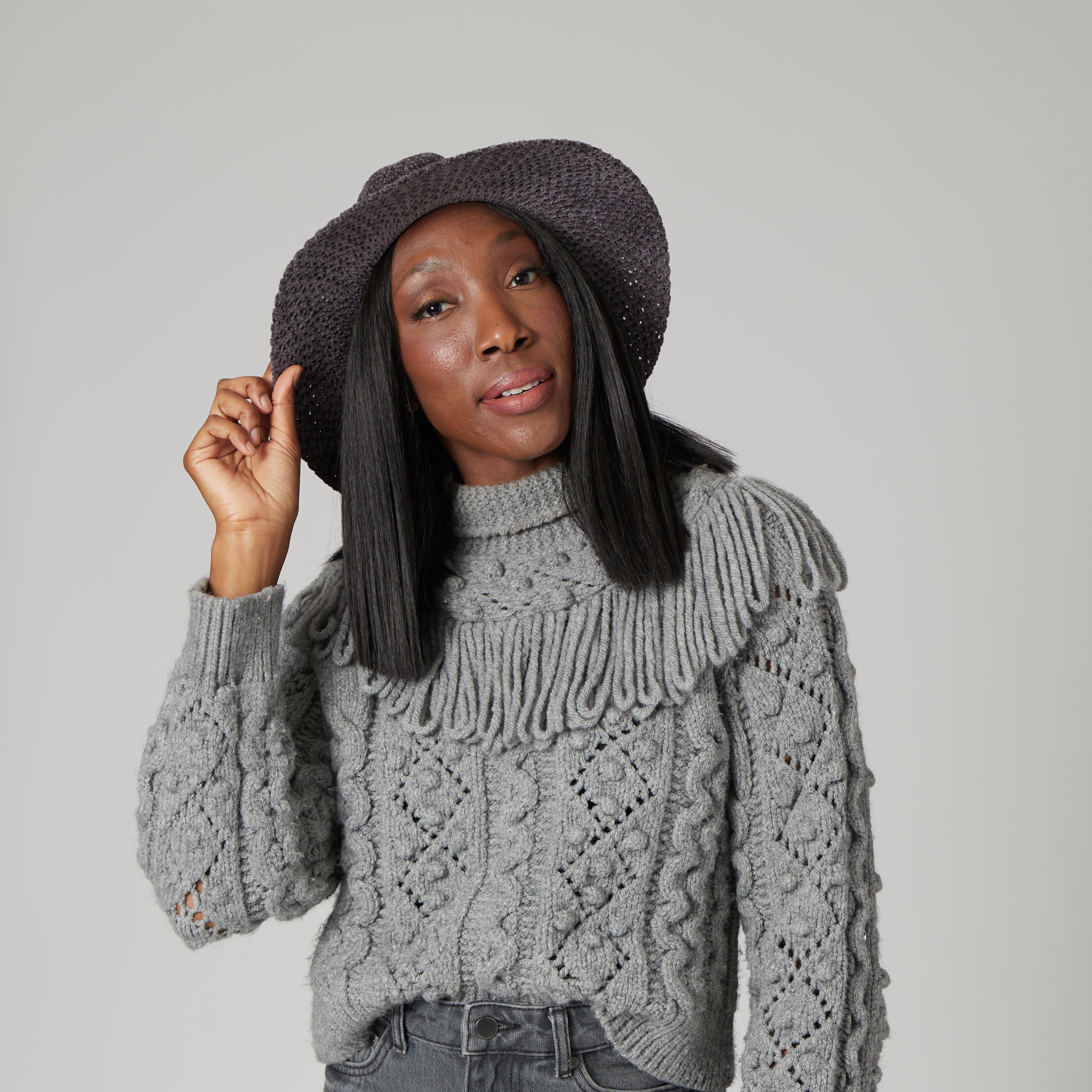 Walnut Grove Machine Knit Chenille Fedora Hat with Floral Pattern - KN1511 | Stylish Women's Fashion Accessory for Spring & Summer Outfits
