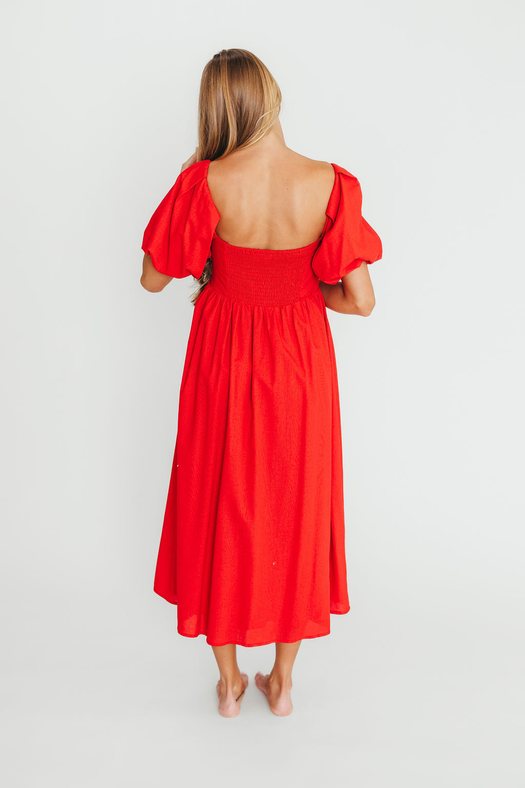 Hamilton Midi Dress in Red - Bump Friendly Maternity Dress (S-XL) | Flowy Summer Dress for Pregnancy, Baby Shower & Special Occasions