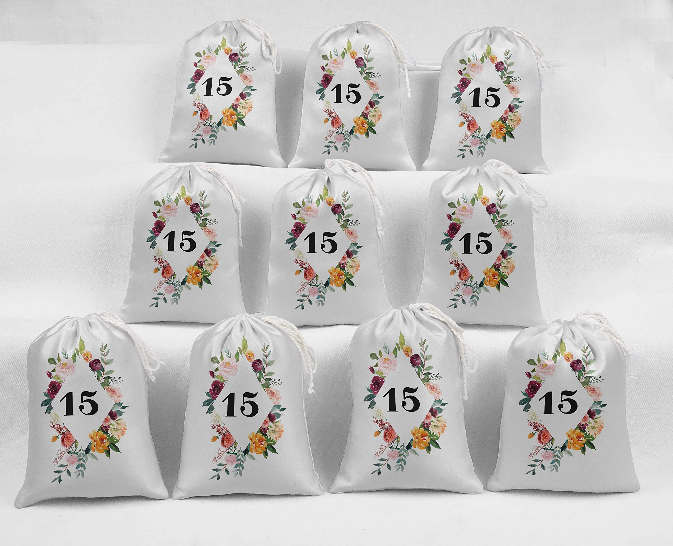 15-Piece White Floral Quinceañera Favor Bags - Elegant Candy Pouches for Sweet 15 Party Decorations & Gift Giving | Perfect for Quinceañeras, Bridal Showers, Baby Showers & Special Events