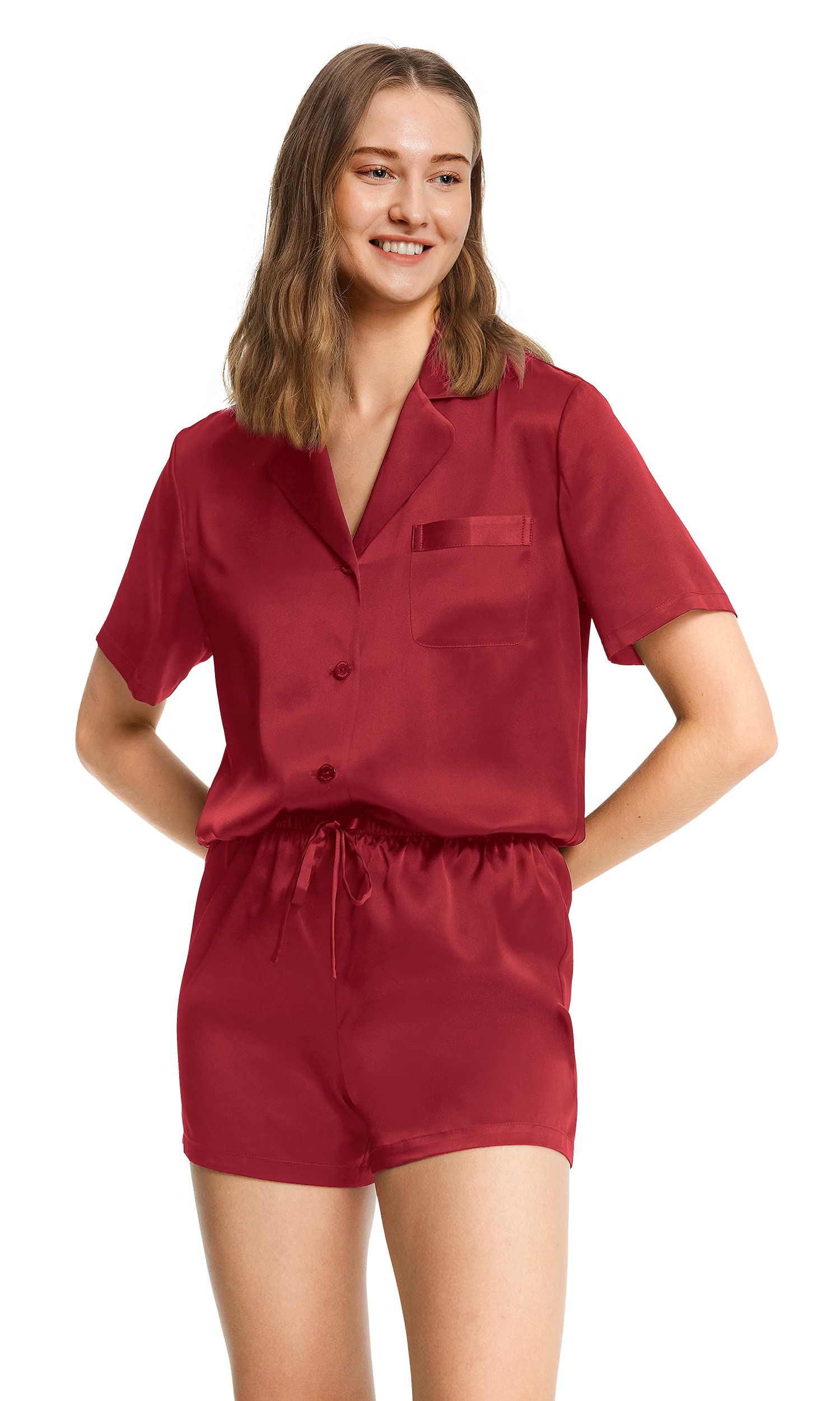 LilySilk Women's 100% Mulberry Silk Pajama Set - Short Sleeve Button Down Sleepwear 19 Momme Two Piece Pajamas for Women | Luxurious & Breathable for Summer Nights & Relaxing at Home