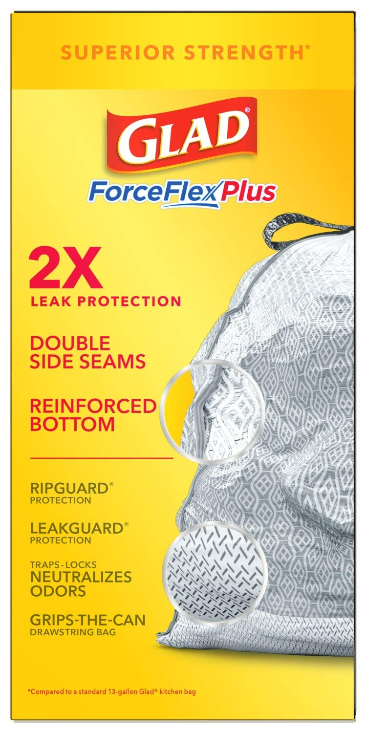 Glad ForceFlexPlus Tall 13 Gallon Drawstring Trash Bags with Febreze Freshness - Lavender Scented Heavy Duty Garbage Bags (34 Count) for Kitchen, Bathroom & Office Waste Disposal