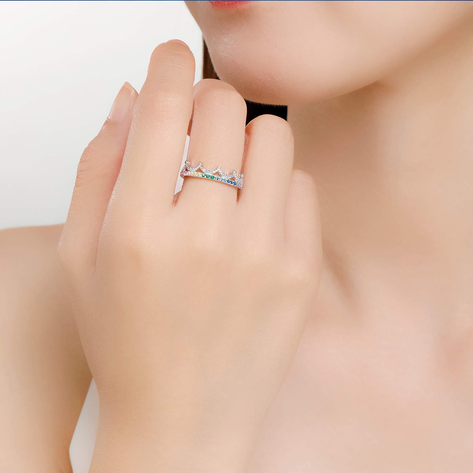 925 Sterling Silver Crown Ring with Colorful Cubic Zirconias - Elegant Jewelry Gift for Women, Bridesmaid, Birthday, Anniversary, Wedding & Promise - Perfect for Special Occasions, Date Nights & Formal Events