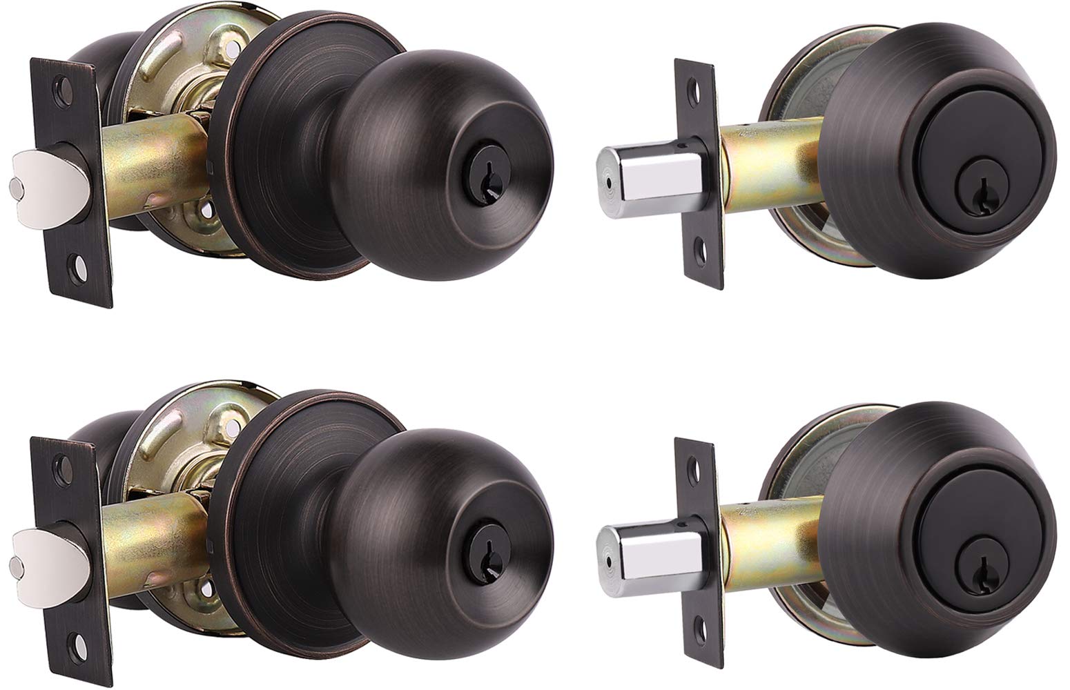 2 Pack Oil Rubbed Bronze Door Lockset - Keyed Alike Deadbolt & Knob Set for Home Security