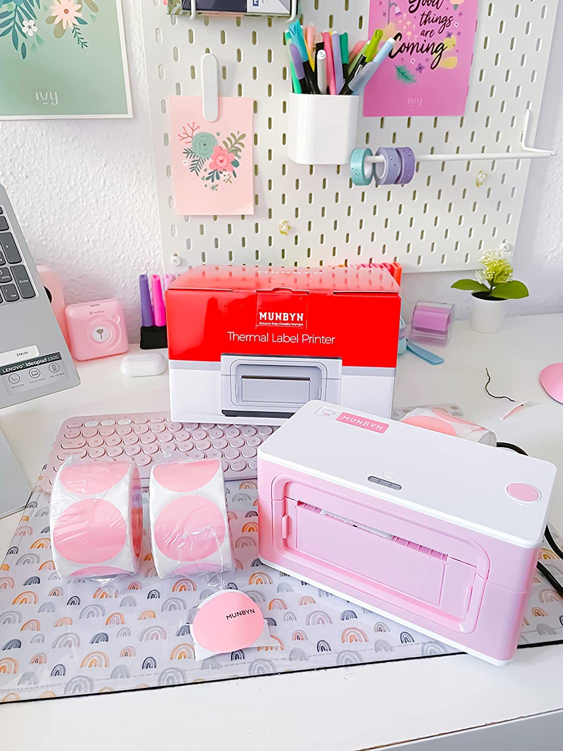 MUNBYN 4x6 USB Thermal Shipping Label Printer for Home & Small Business - Compatible with Canada Post, Purolator, UPS, FedEx, DHL (Pink) - Perfect for E-commerce, Online Sellers & Package Shipping