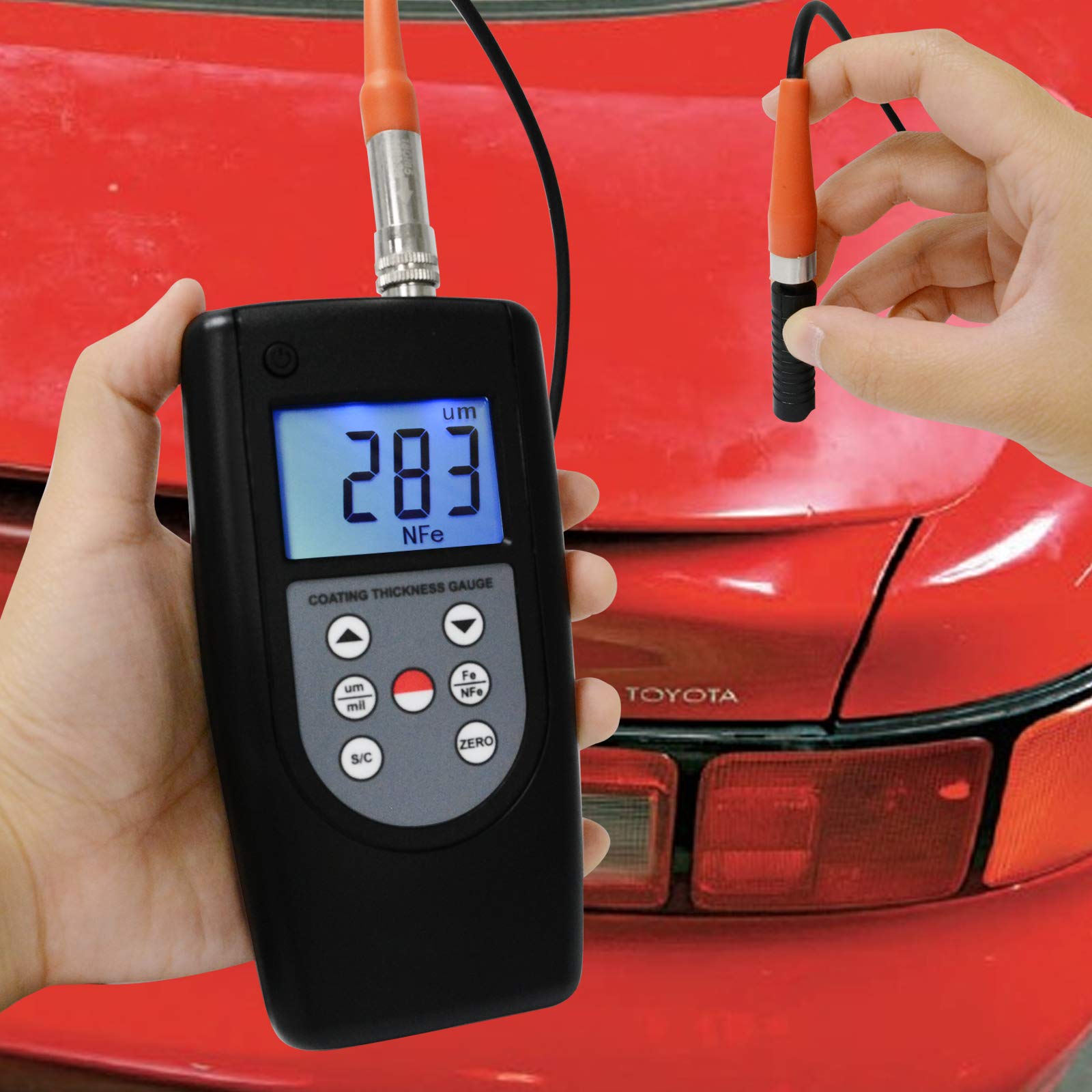 Digital Coating Thickness Gauge 0-2000μm (0-80mil) - Magnetic Induction & Eddy Current Meter for Non-Magnetic & Non-Conductive Materials - Auto Substrate Detection - Perfect for Automotive, Marine & Industrial Paint Thickness Measurement
