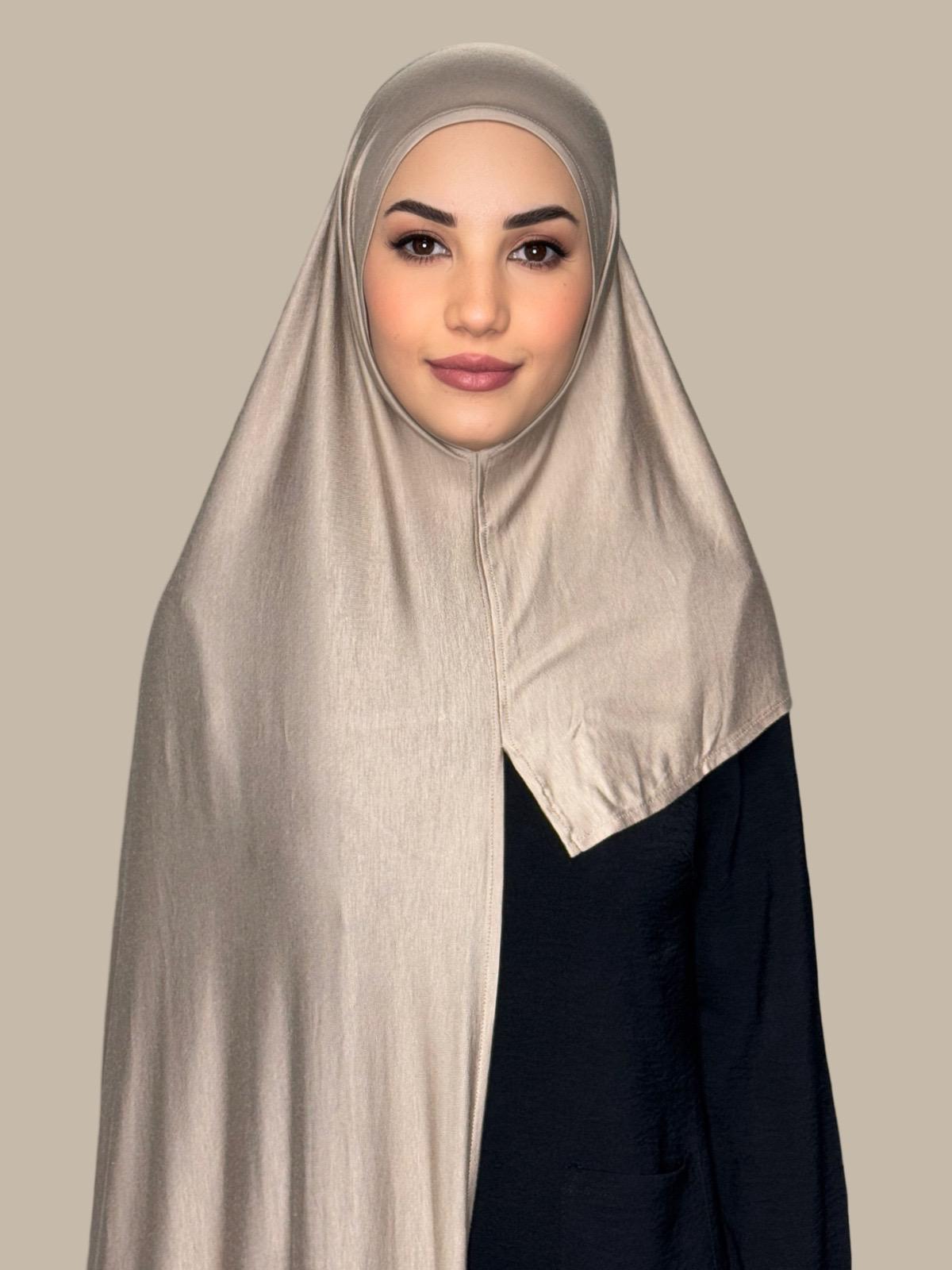 Pre-Sewn Jersey Hijab in Vanilla - Soft & Comfortable Muslim Headscarf for Daily Wear & Prayer