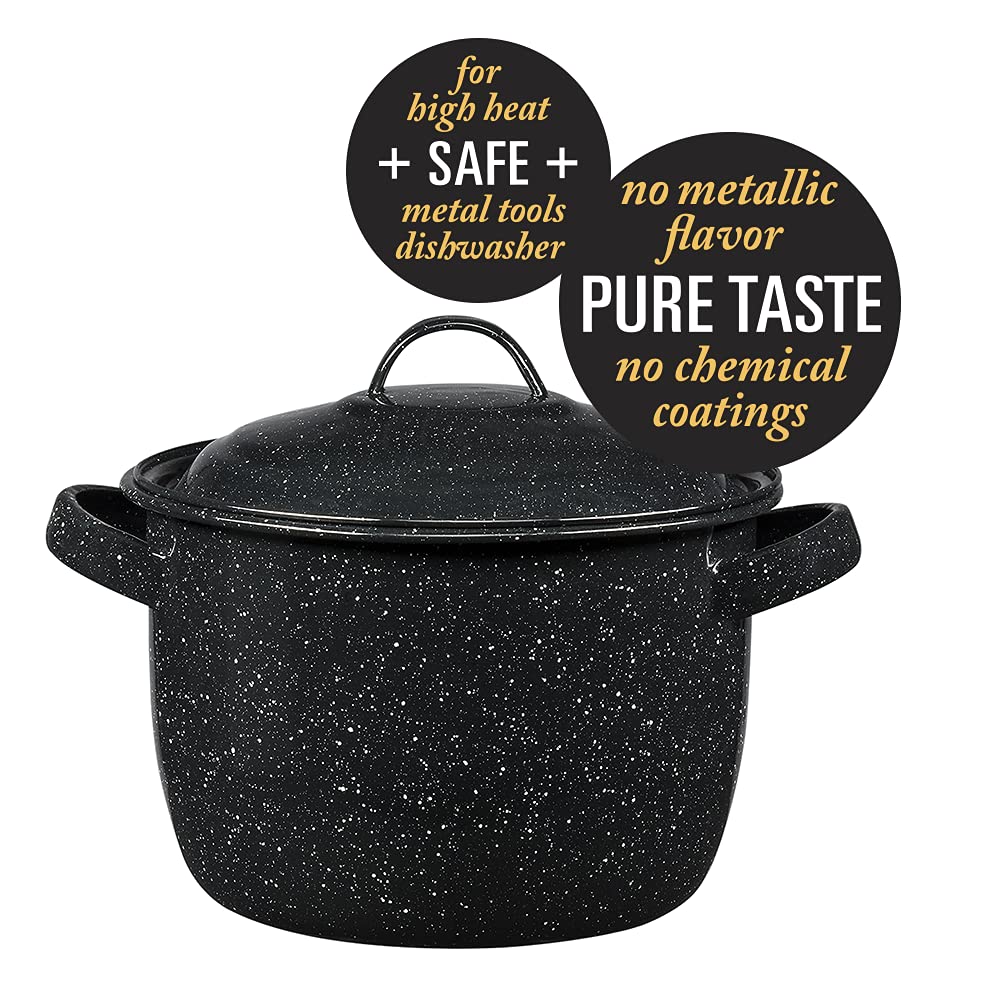 Granite Ware Enamel on Steel 4-Quart Stock Pot with Lid - Speckled Black Dutch Oven for Cooking, Boiling Soups & Stews | Durable Stovetop & Oven Safe Pot for Home Kitchen