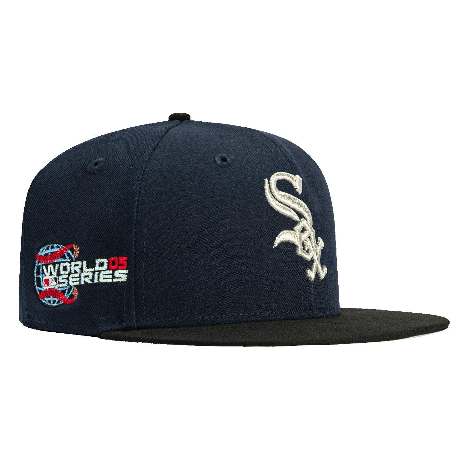 New Era 59Fifty Chicago White Sox 2005 World Series Patch Snapback Hat - Navy, Black & Metallic Silver - Official MLB Baseball Cap for Fans & Collectors - Perfect for Games, Gifting & Sports Memorabilia Display